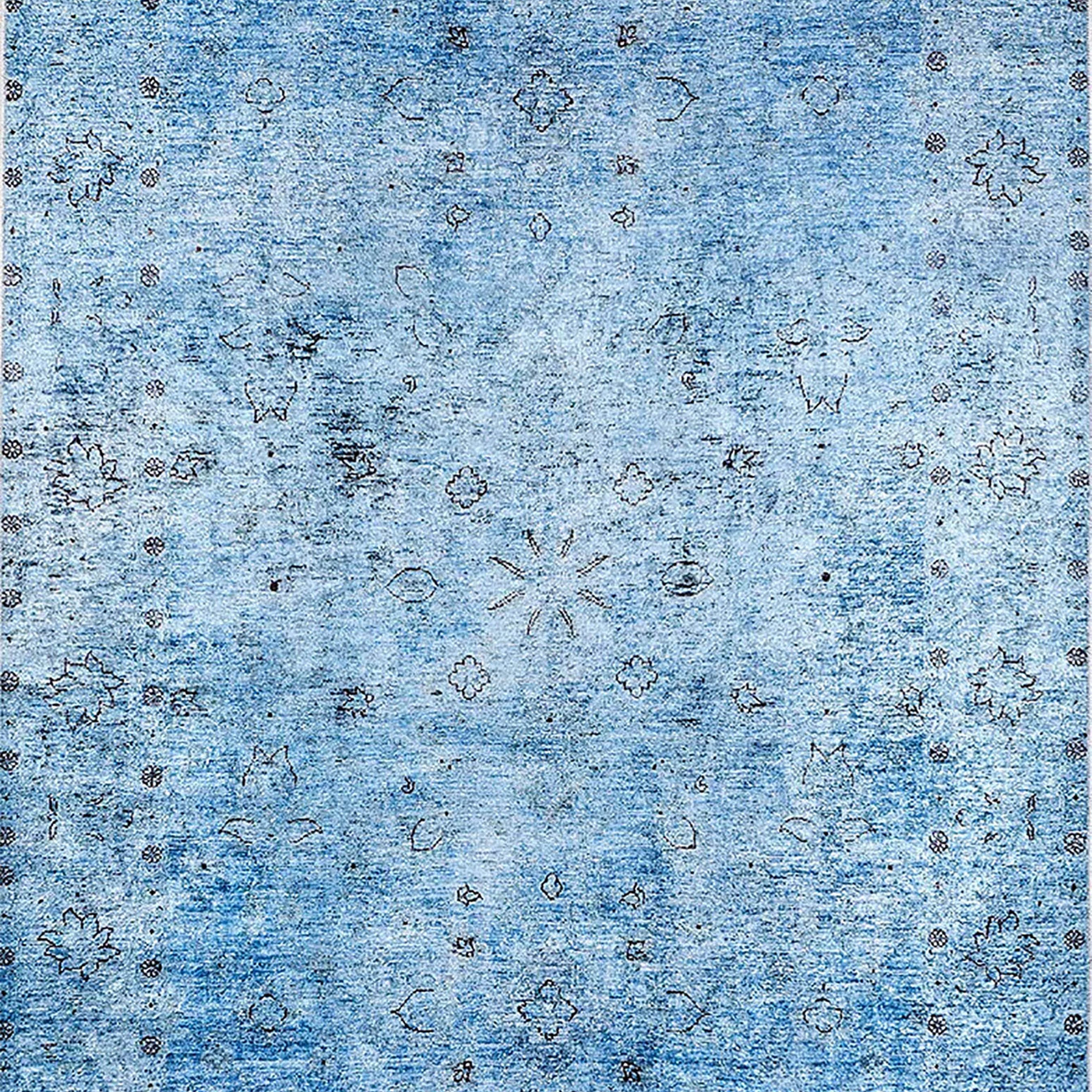 Malayah Turkish Light Blue Oushak Floral Area Rug