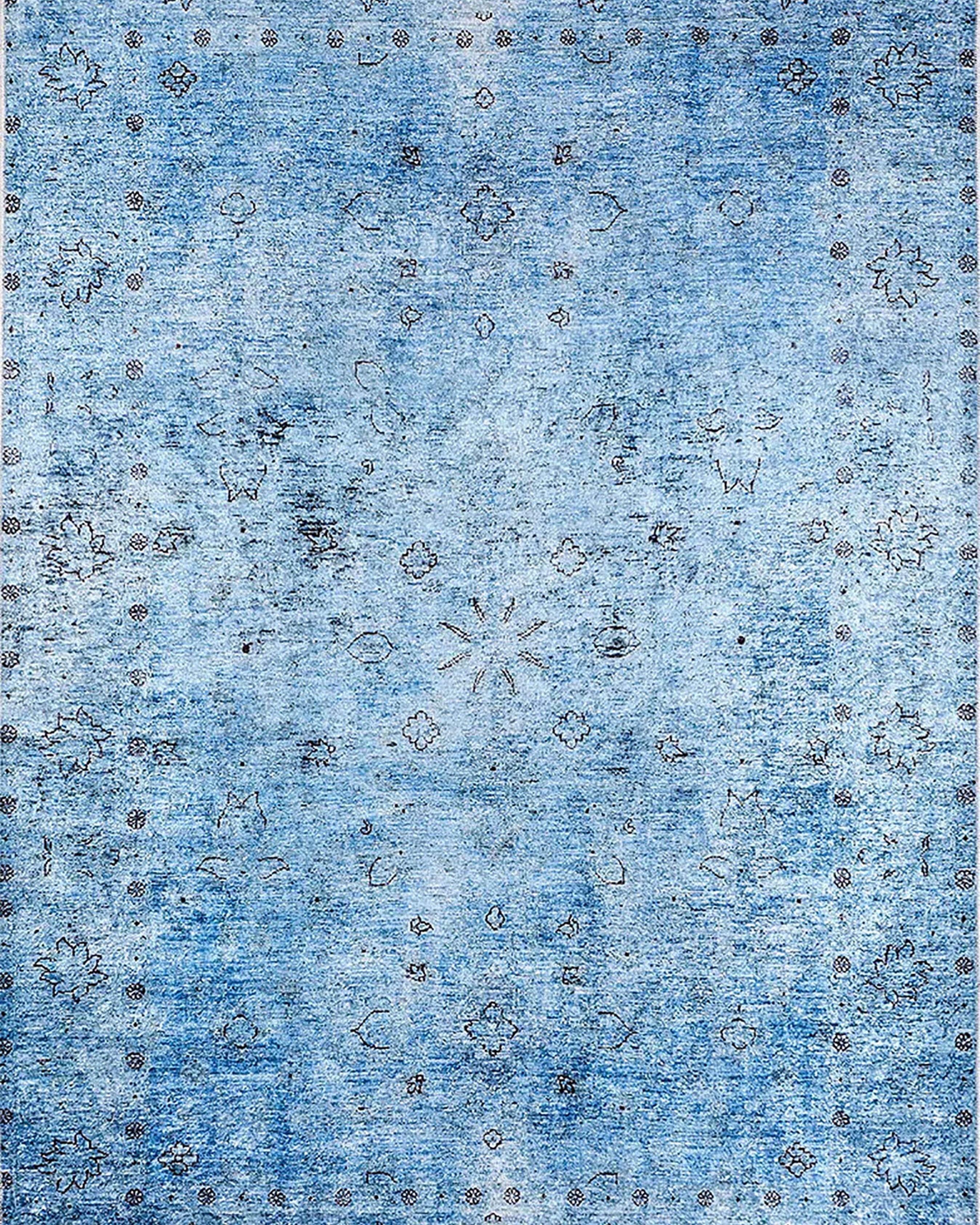 Malayah Turkish Light Blue Oushak Floral Area Rug