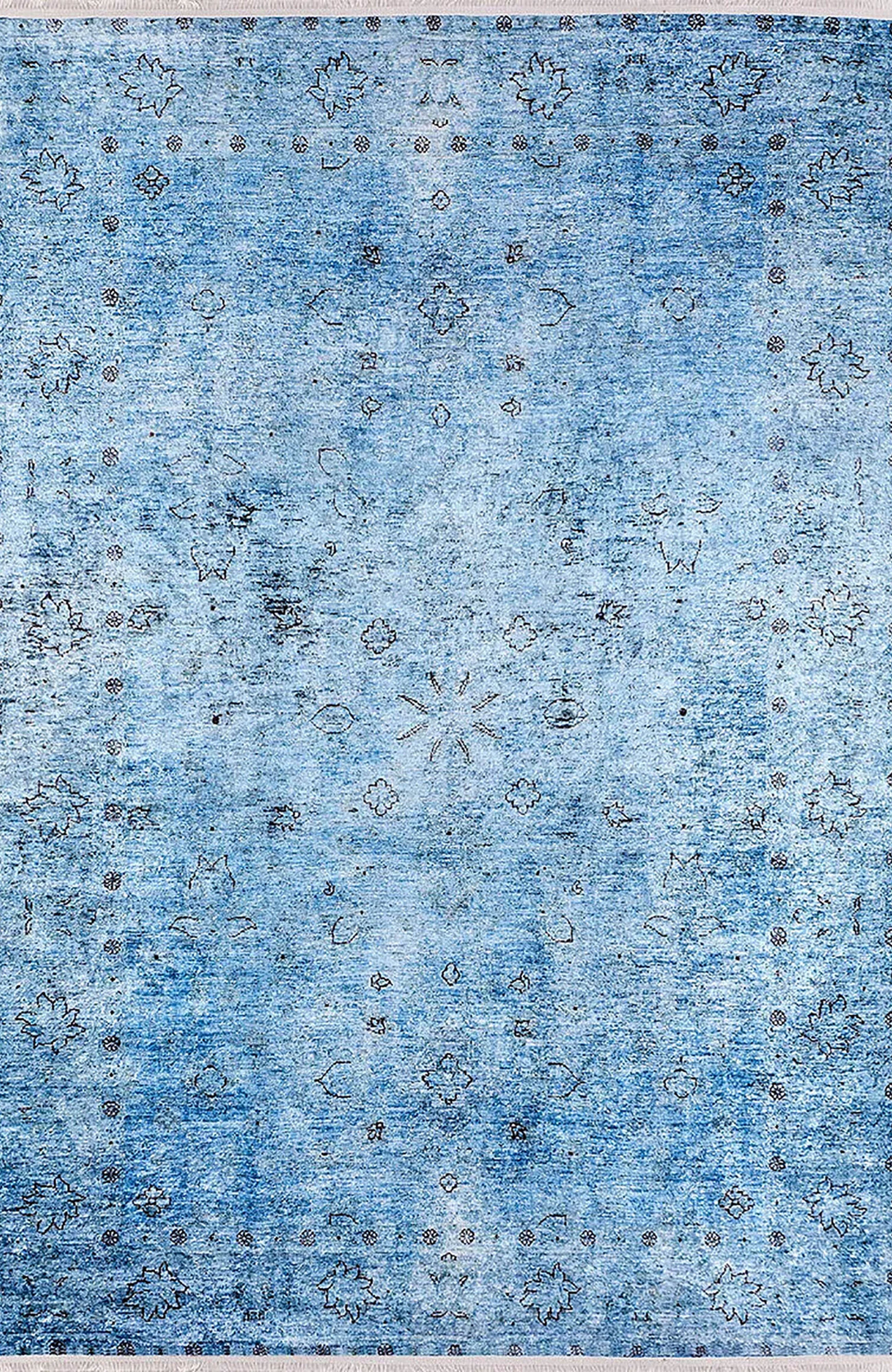 Malayah Turkish Light Blue Oushak Floral Area Rug