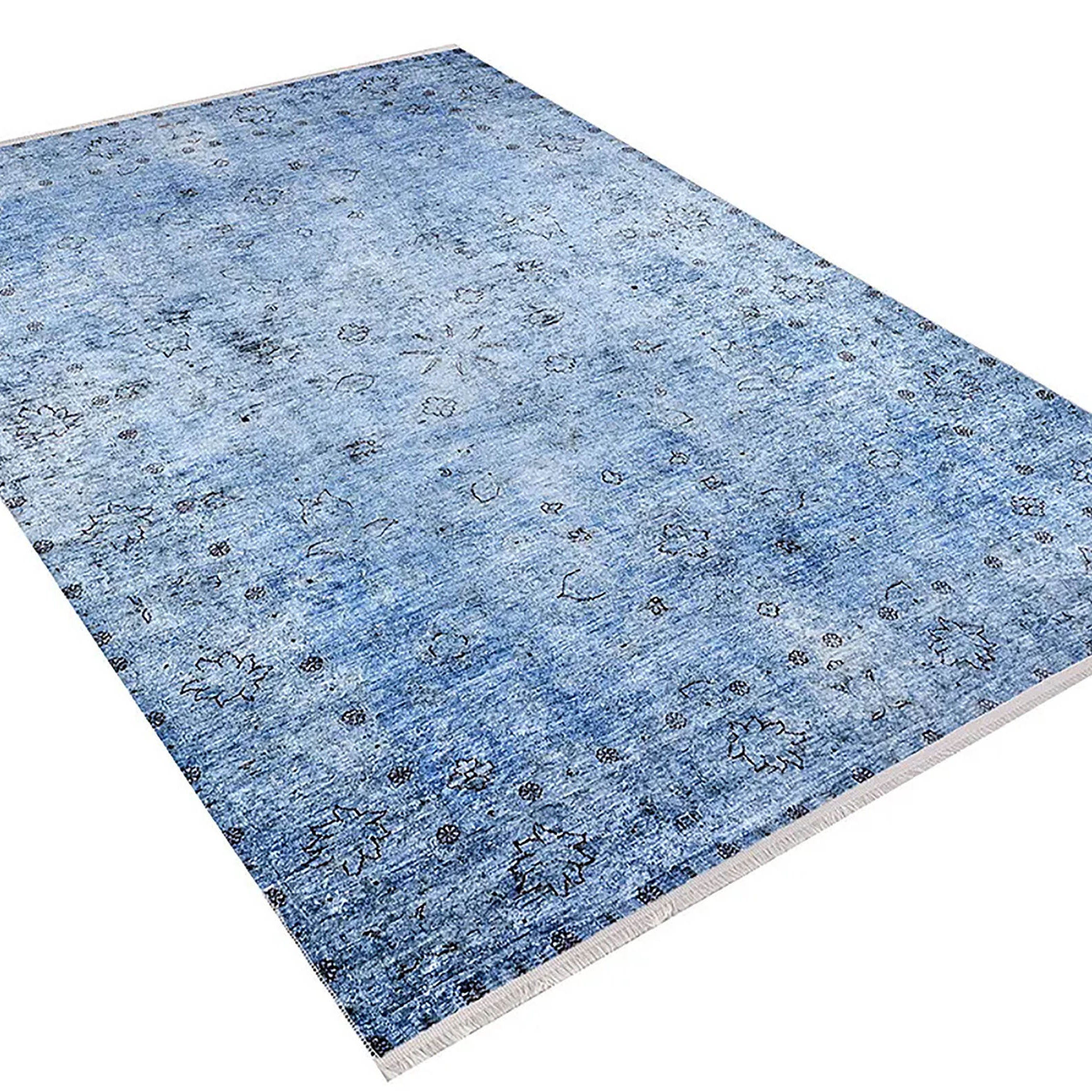 Malayah Turkish Light Blue Oushak Floral Area Rug