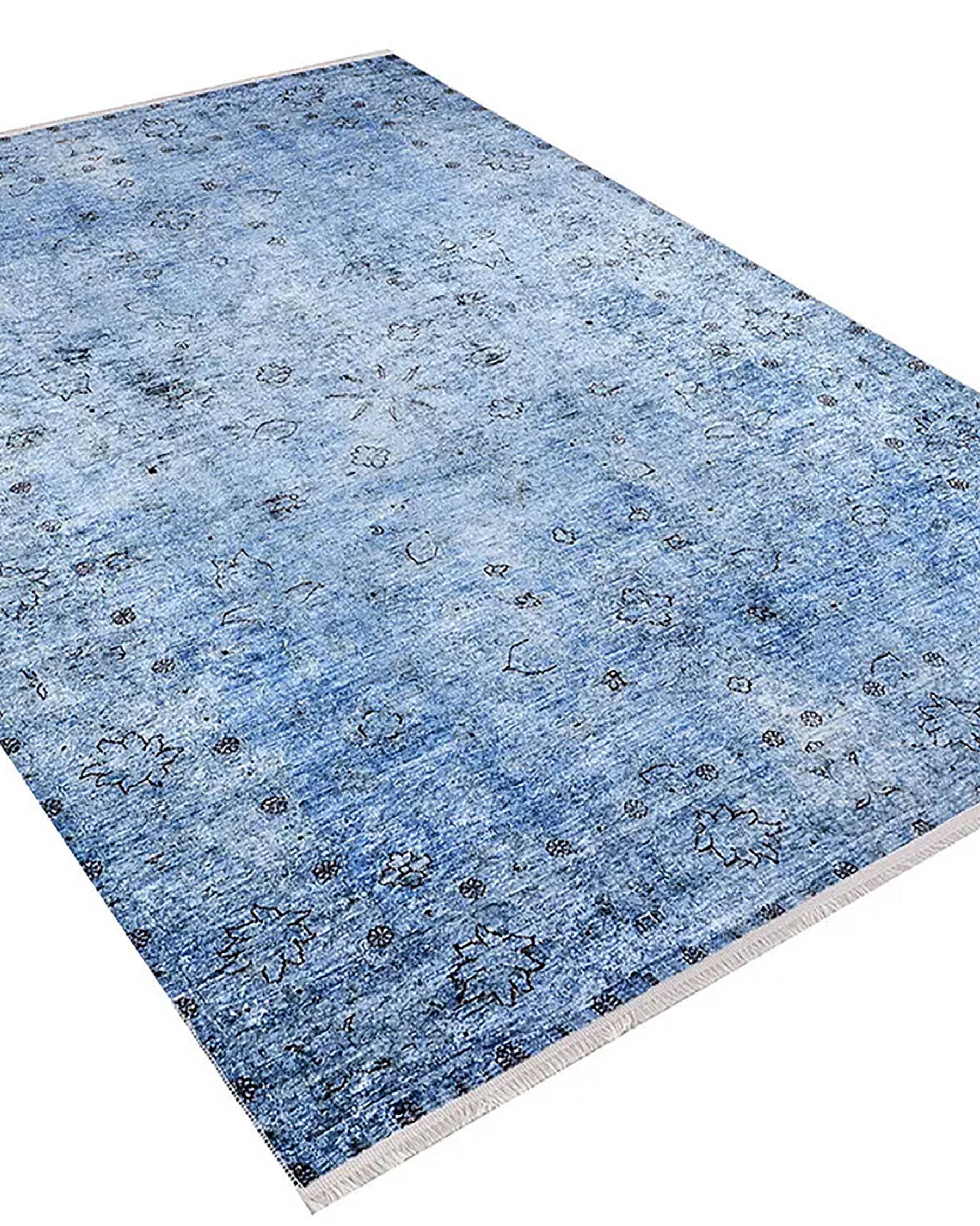 Malayah Turkish Light Blue Oushak Floral Area Rug