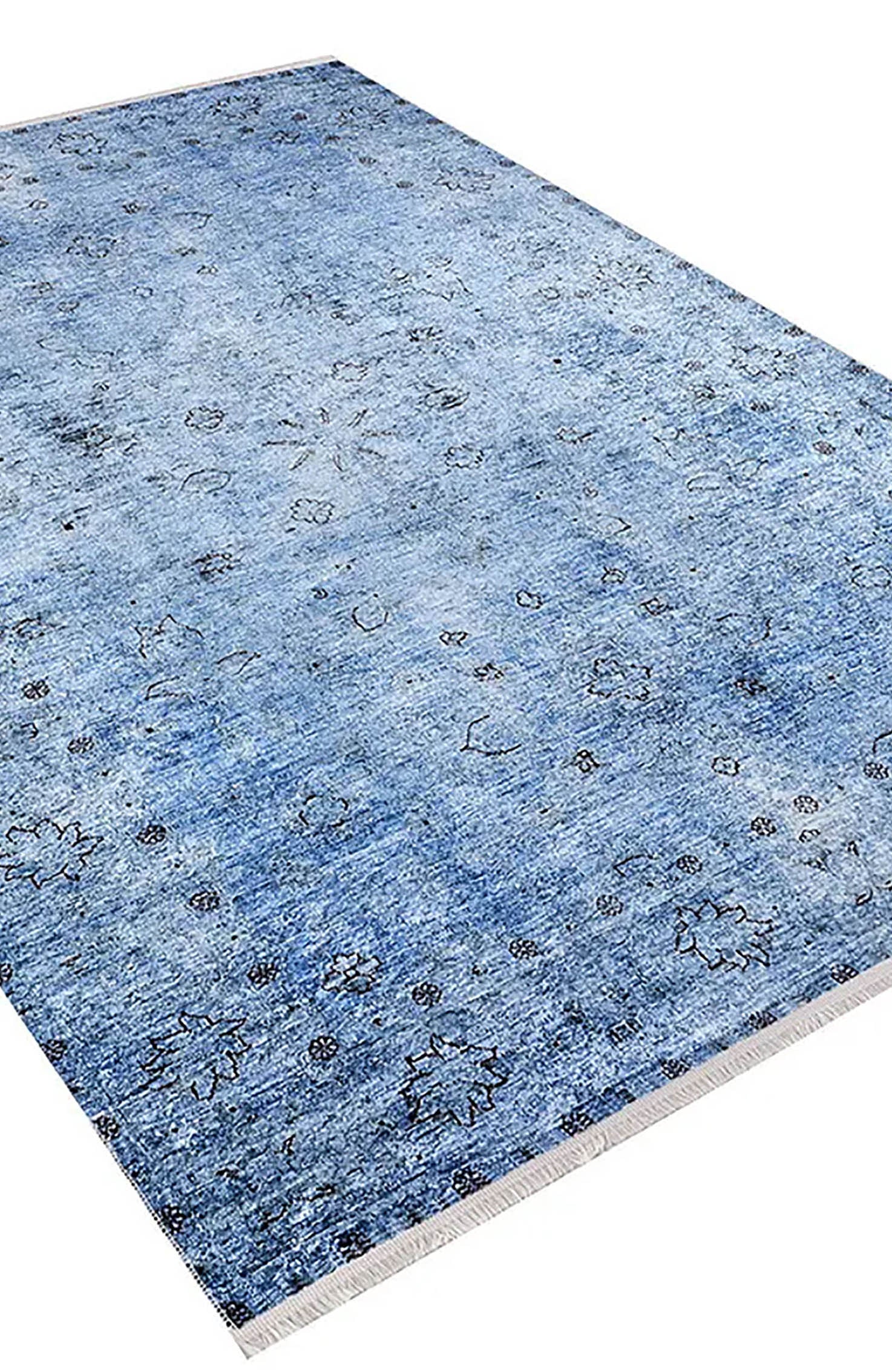 Malayah Turkish Light Blue Oushak Floral Area Rug