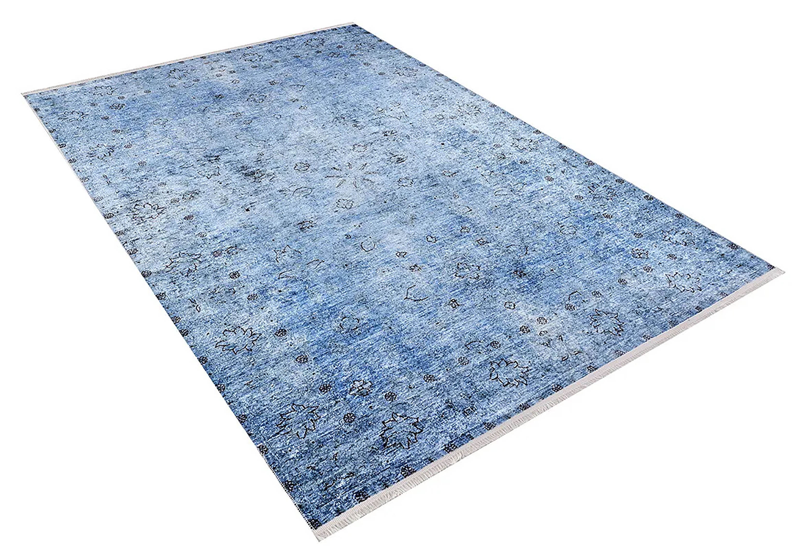 Malayah Turkish Light Blue Oushak Floral Area Rug