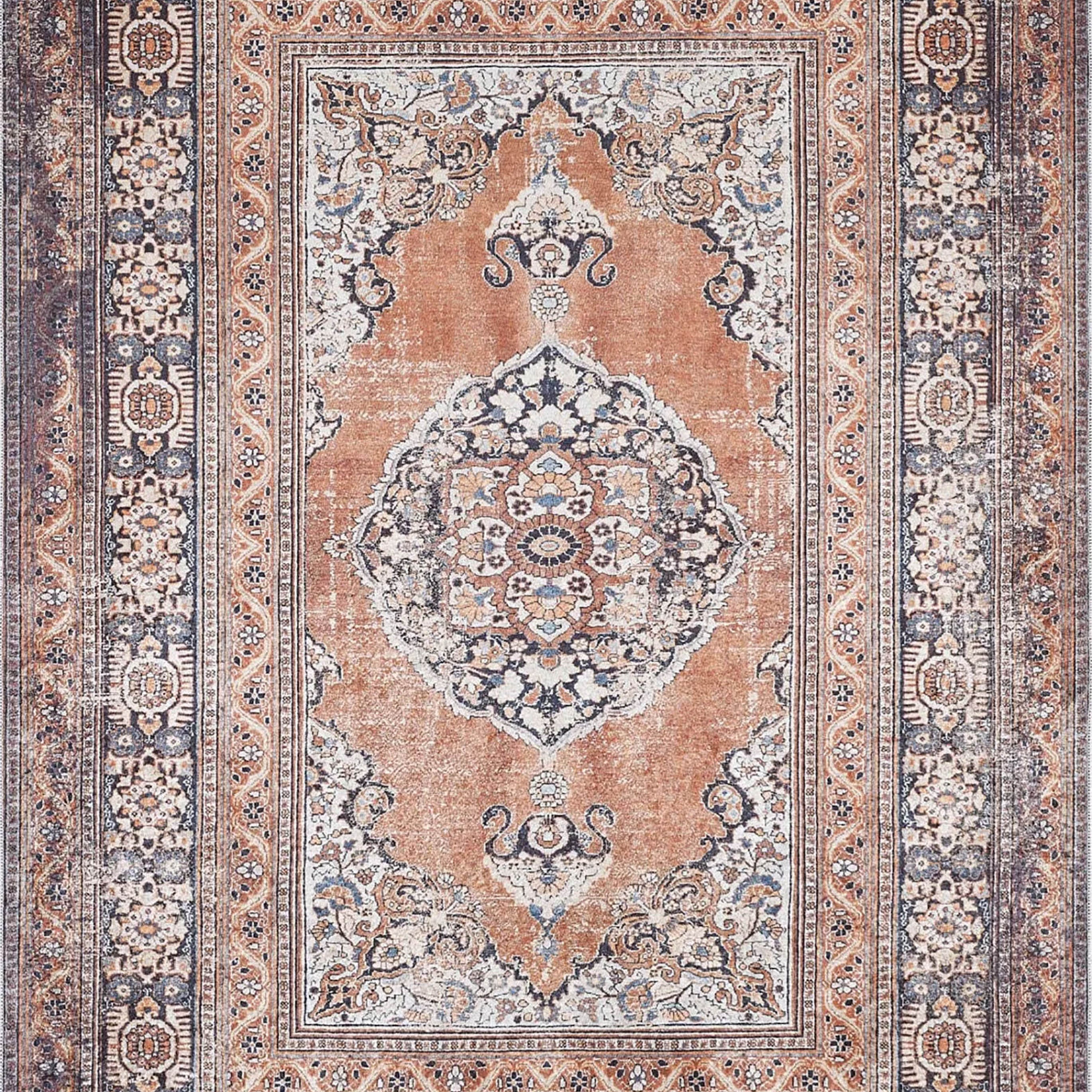 Gaye Turkish Orange Medallion Geometric Rug
