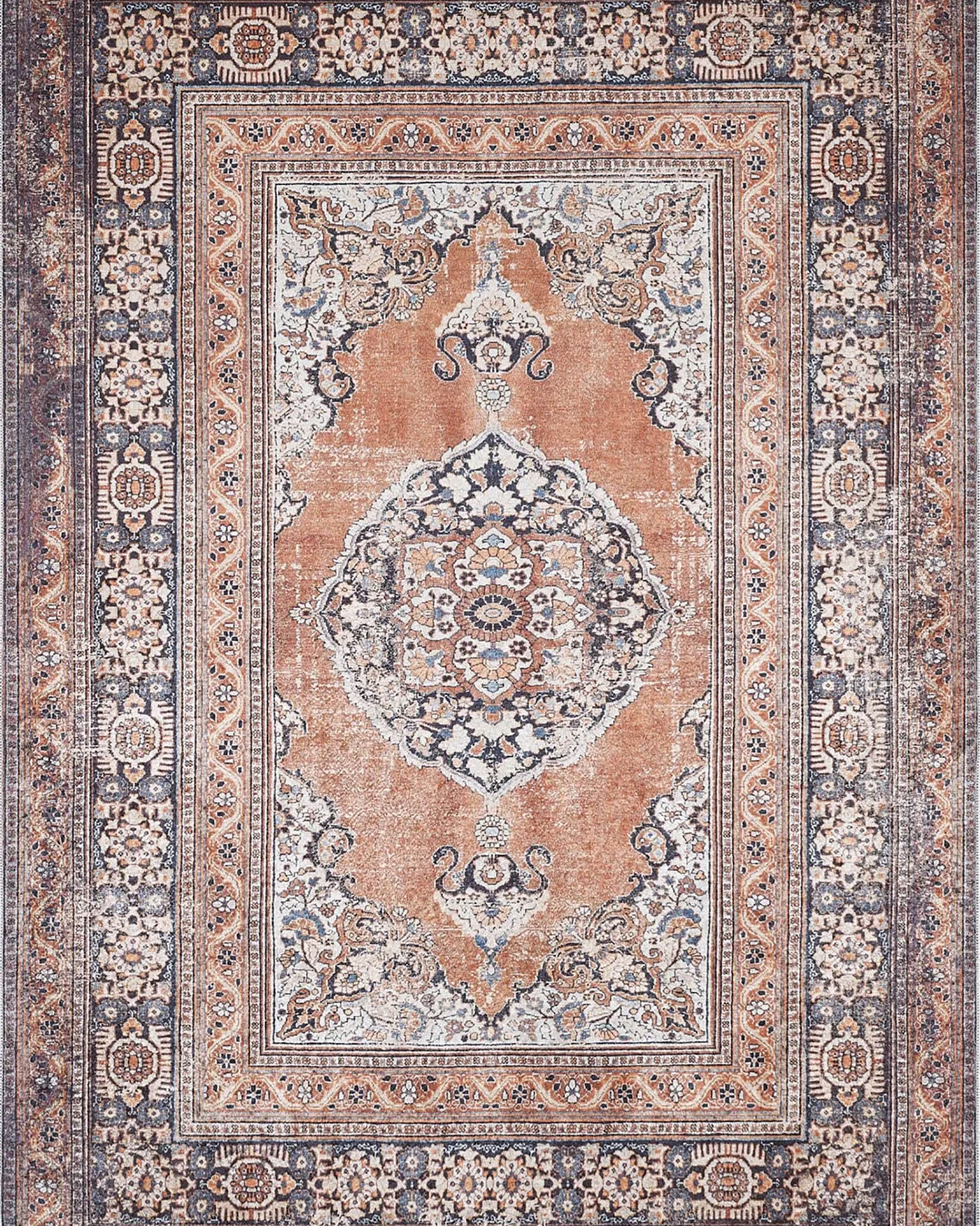 Gaye Turkish Orange Medallion Geometric Rug