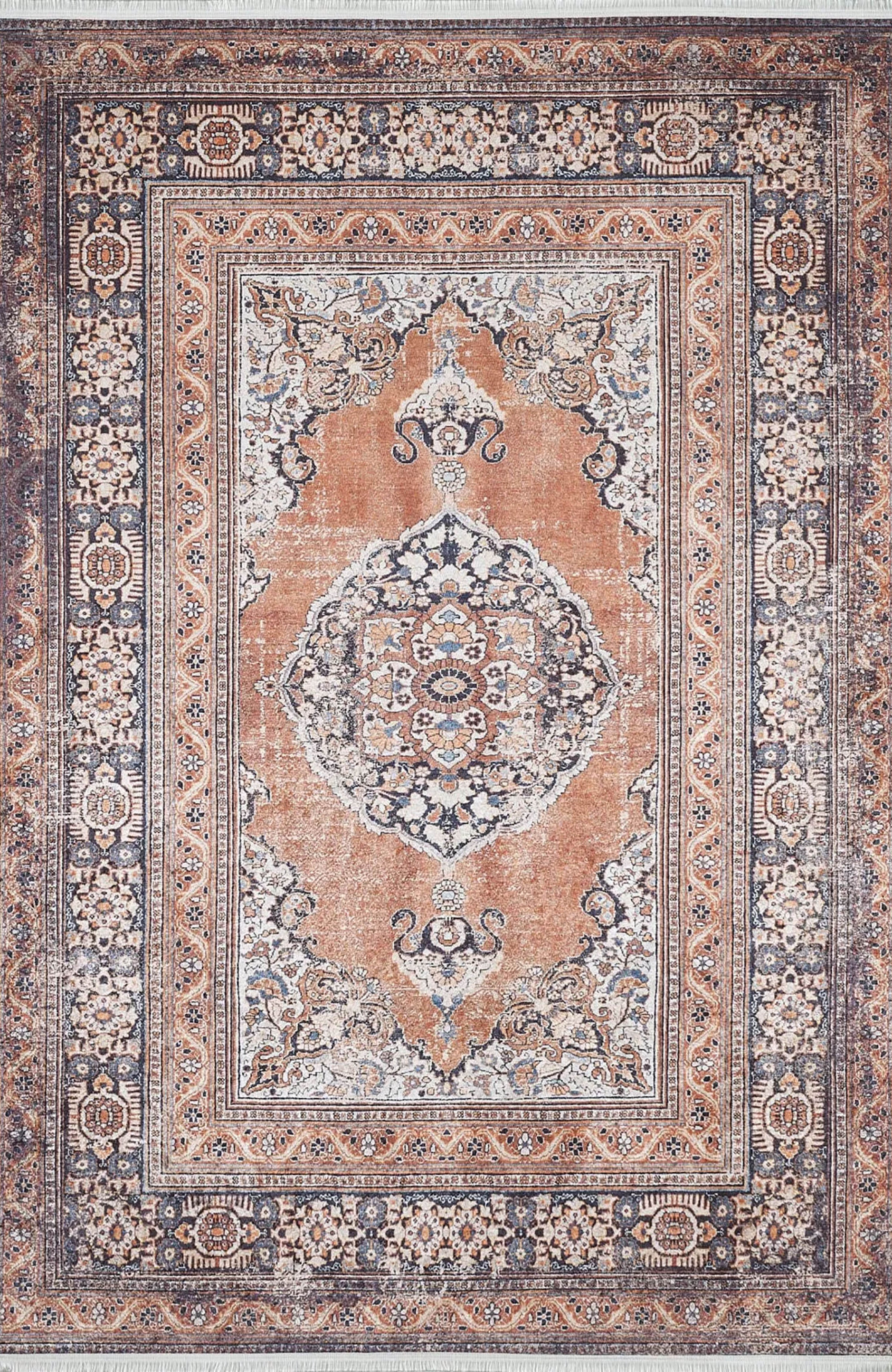 Gaye Turkish Orange Medallion Geometric Rug