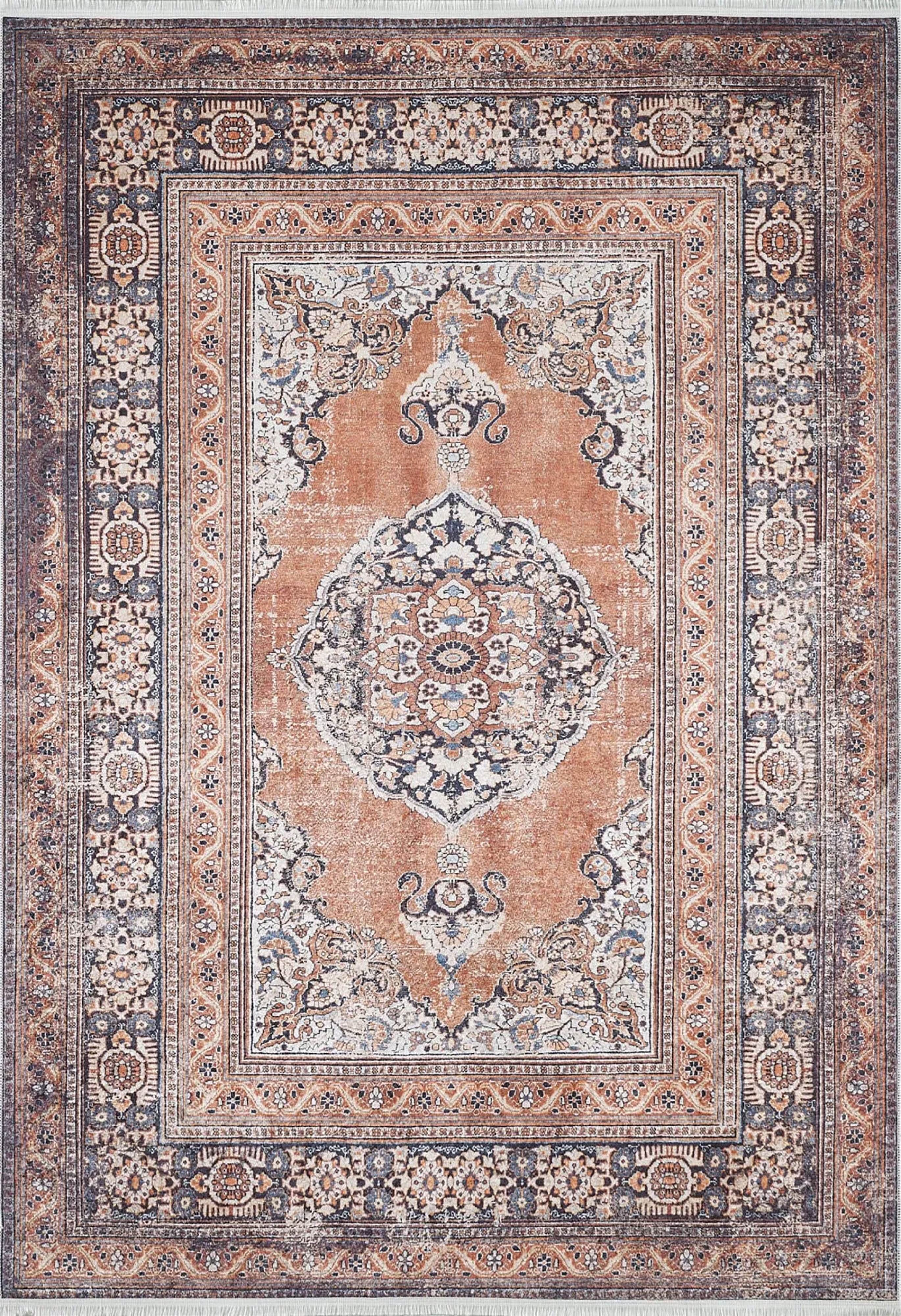 Gaye Turkish Orange Medallion Geometric Rug