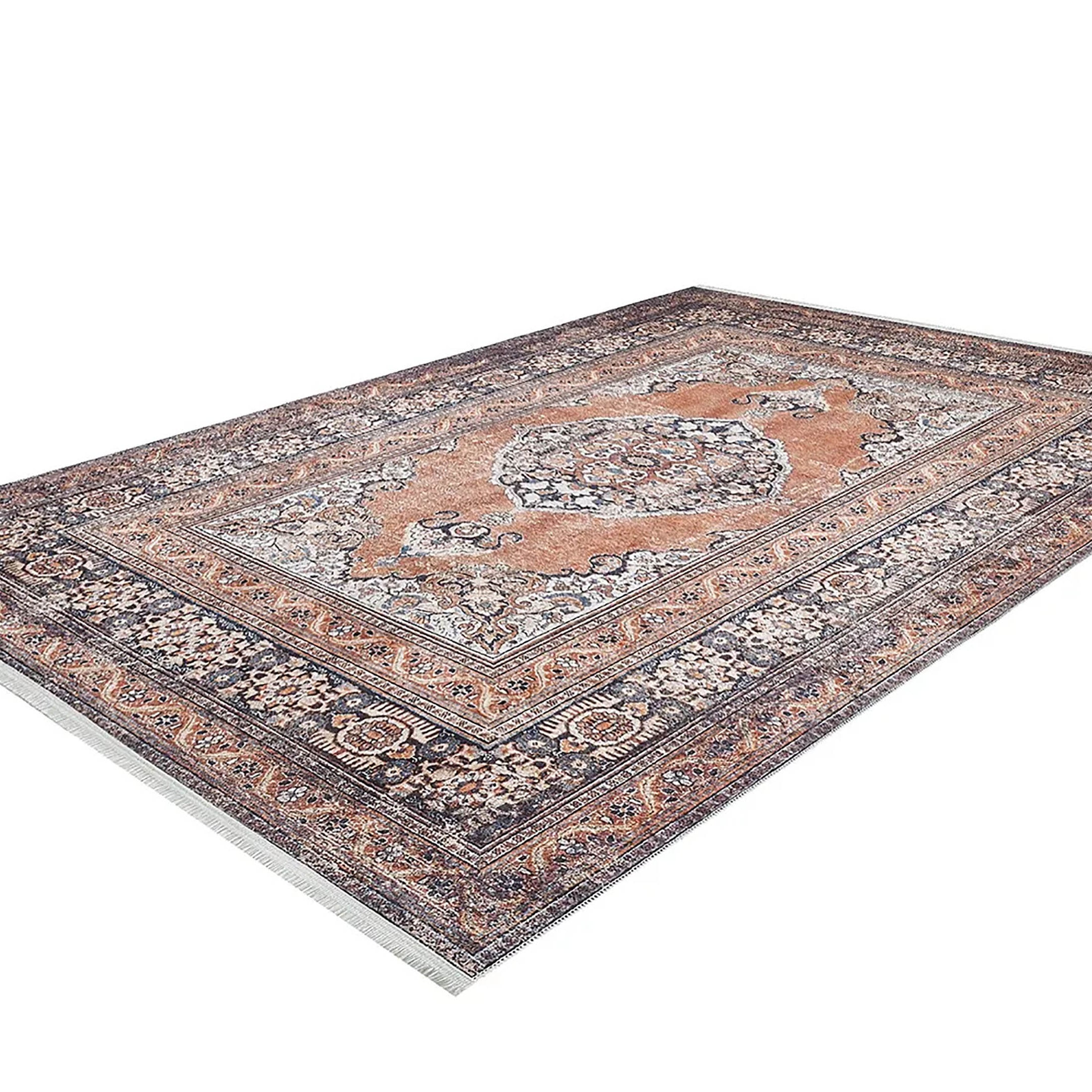 Gaye Turkish Orange Medallion Geometric Rug