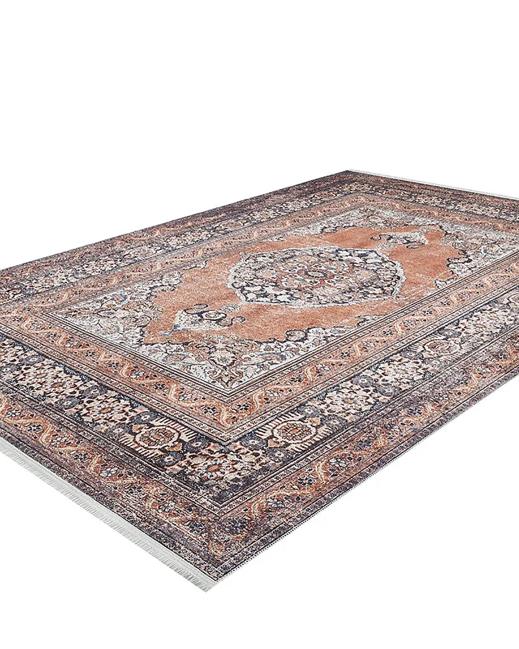 Gaye Turkish Orange Medallion Geometric Rug