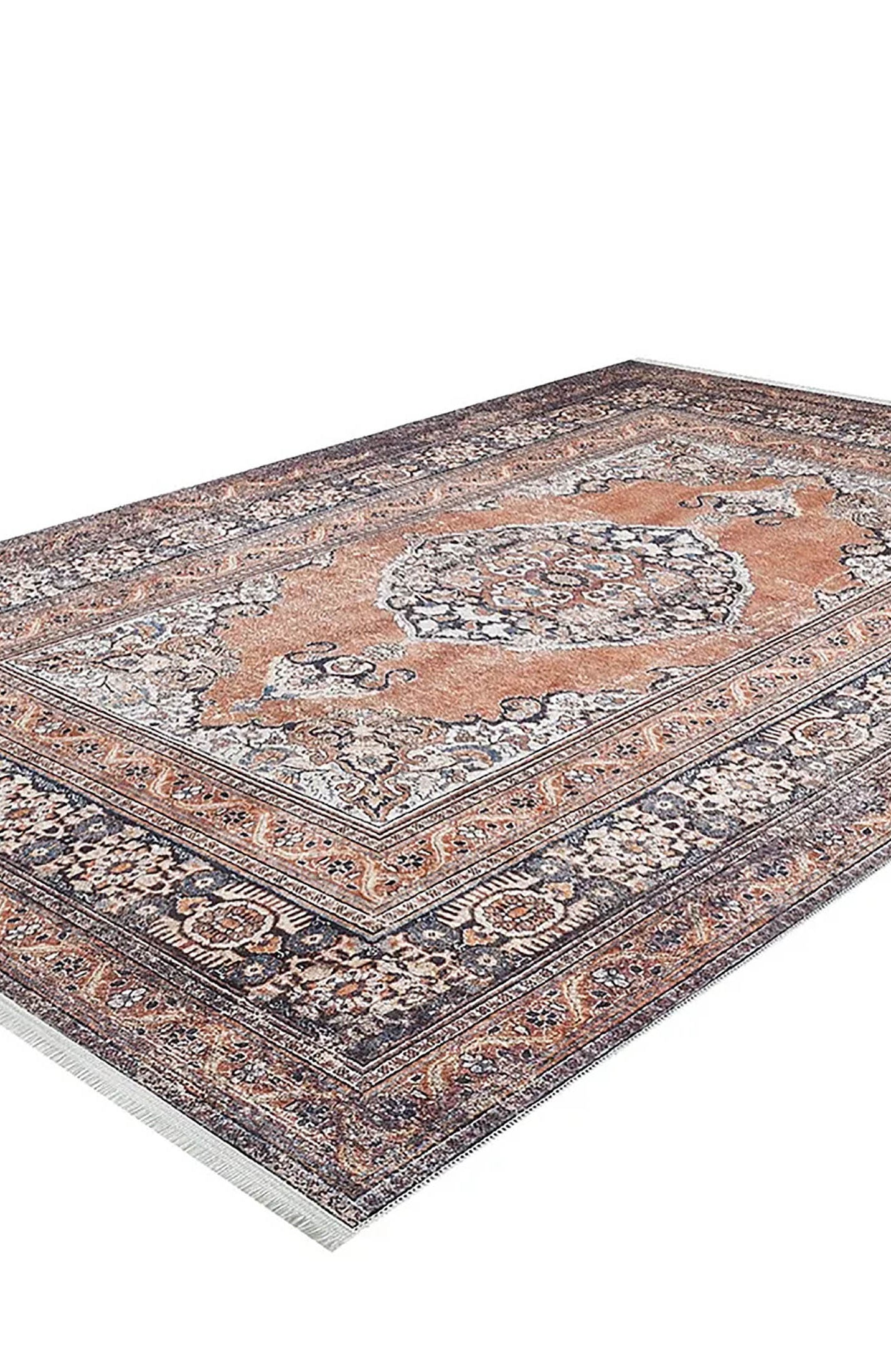 Gaye Turkish Orange Medallion Geometric Rug