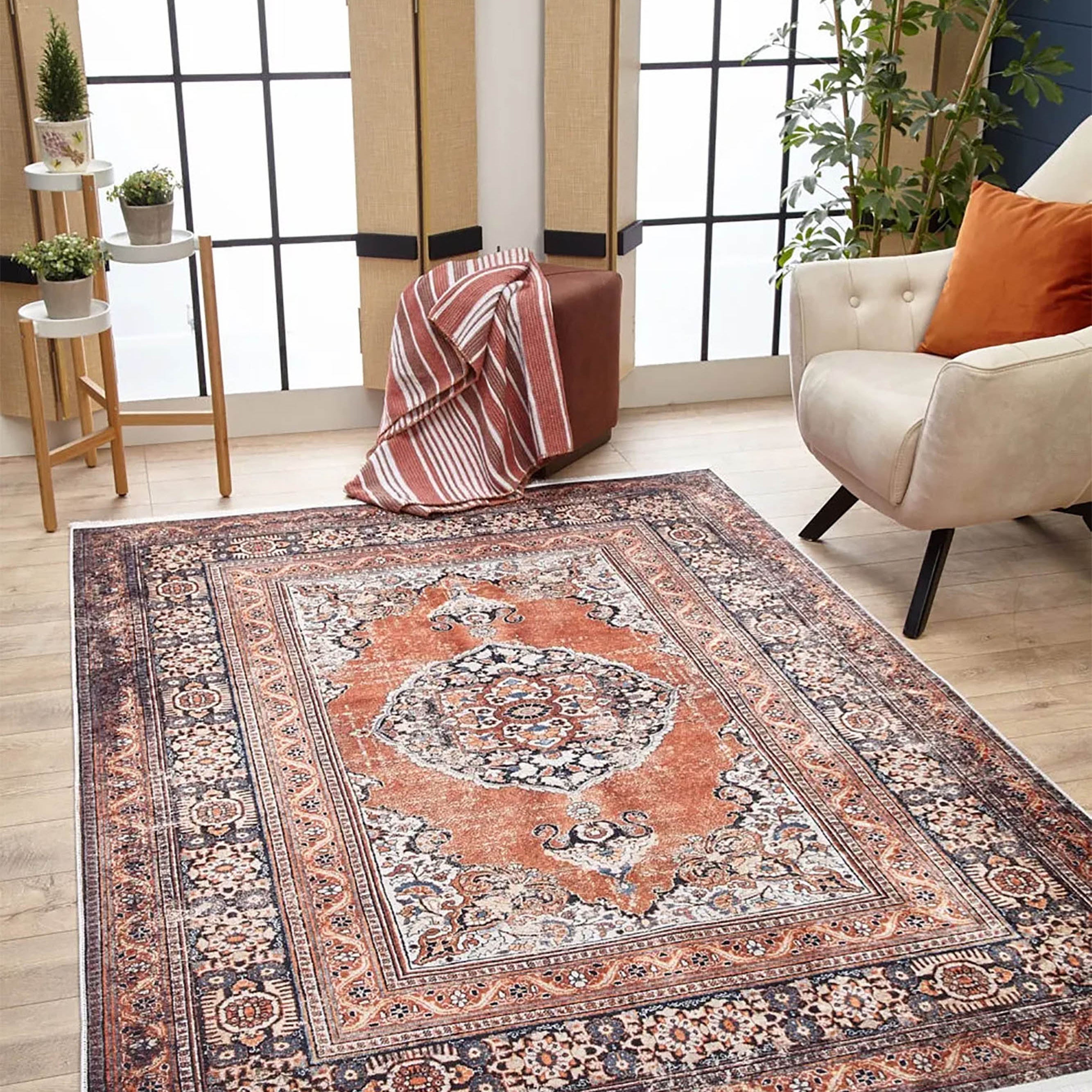 Gaye Turkish Orange Medallion Geometric Rug