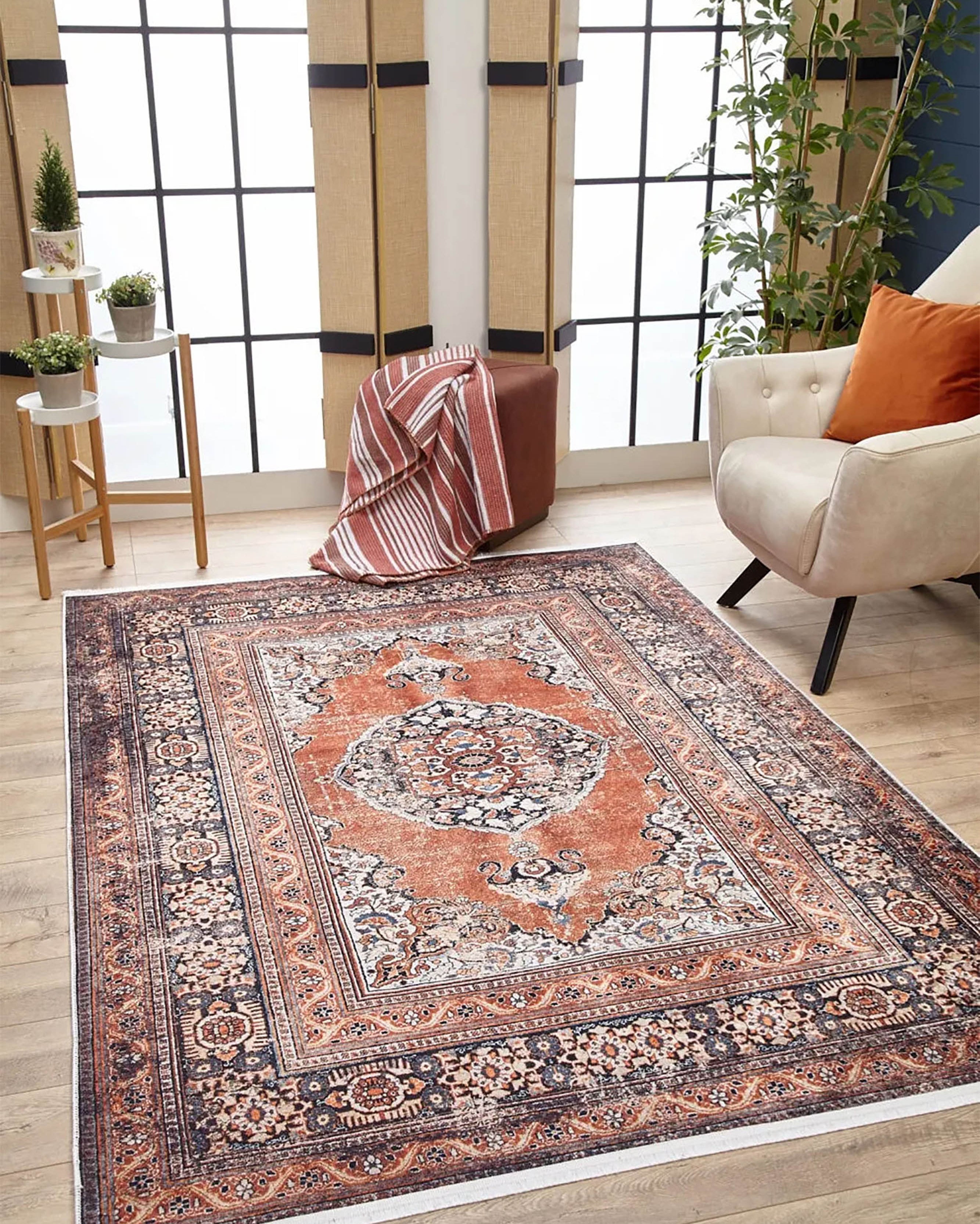 Gaye Turkish Orange Medallion Geometric Rug