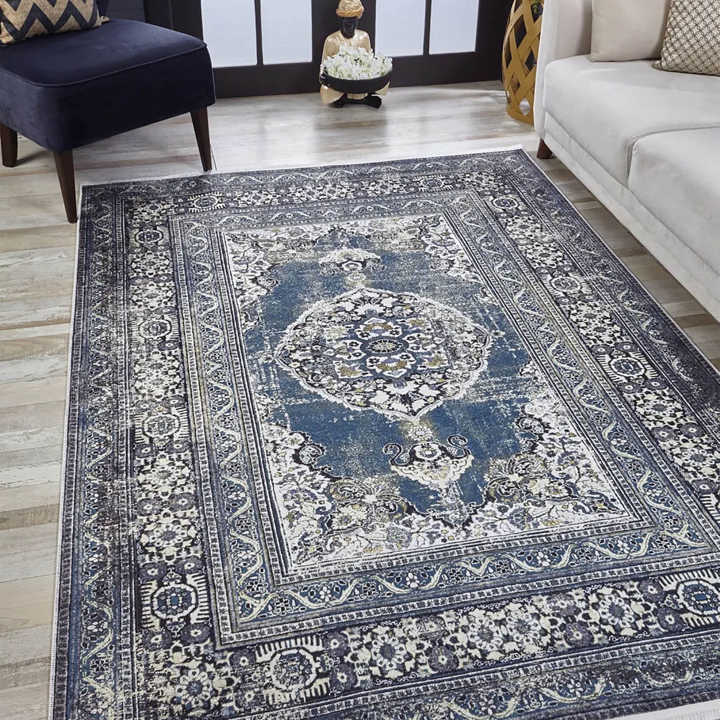 Gazale Turkish Blue Medallion Geometric Rug