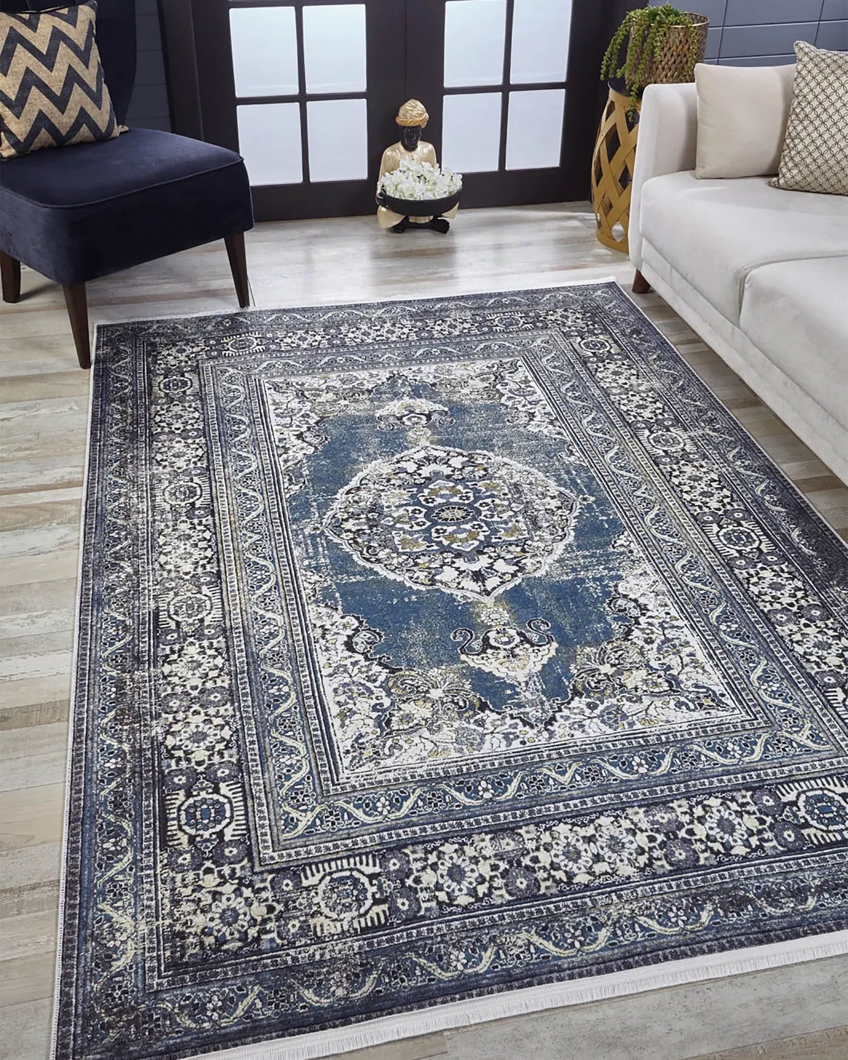 Gazale Turkish Blue Medallion Geometric Rug