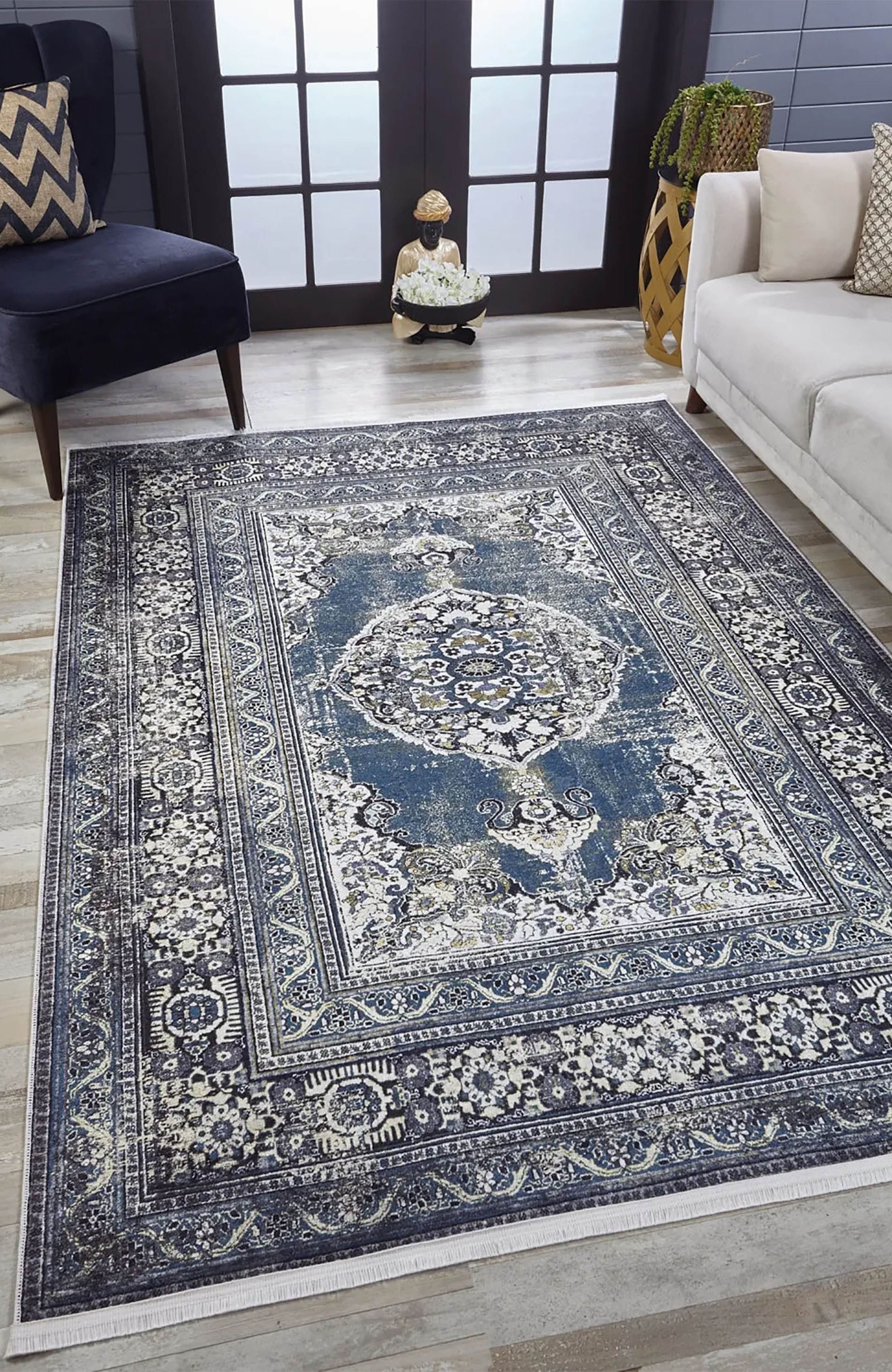 Gazale Turkish Blue Medallion Geometric Rug