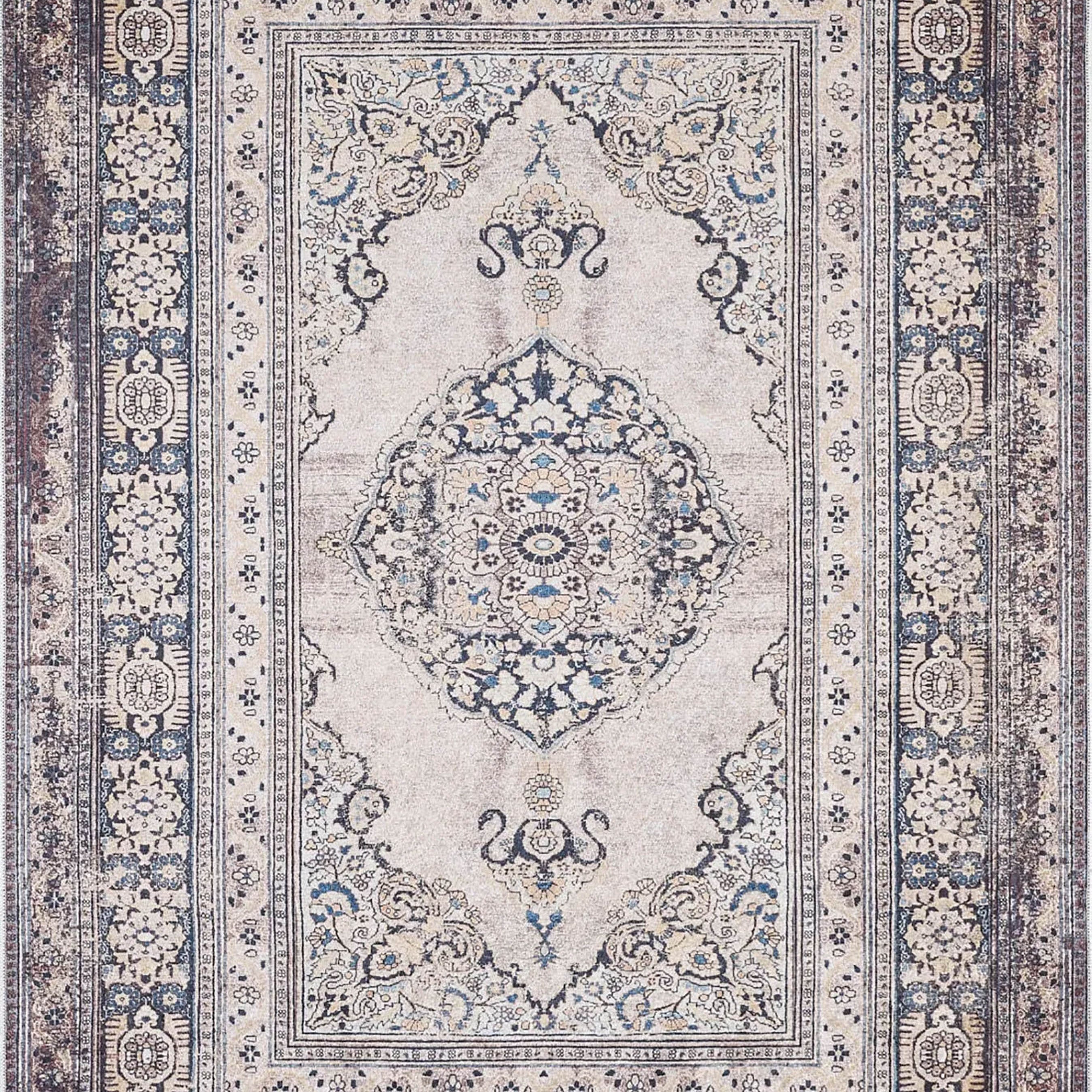 Gevher Turkish Beige Medallion Geometric Rug