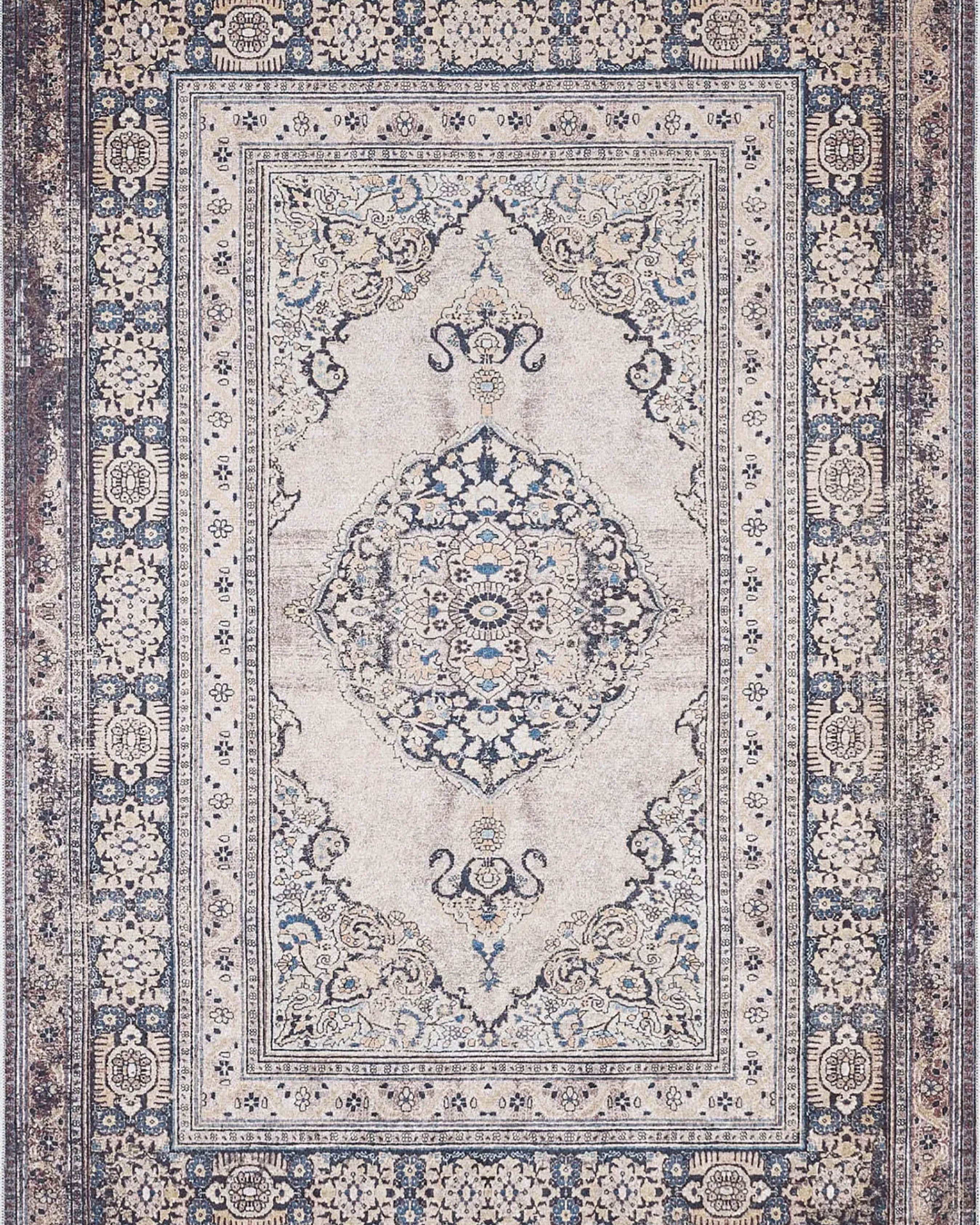 Gevher Turkish Beige Medallion Geometric Rug