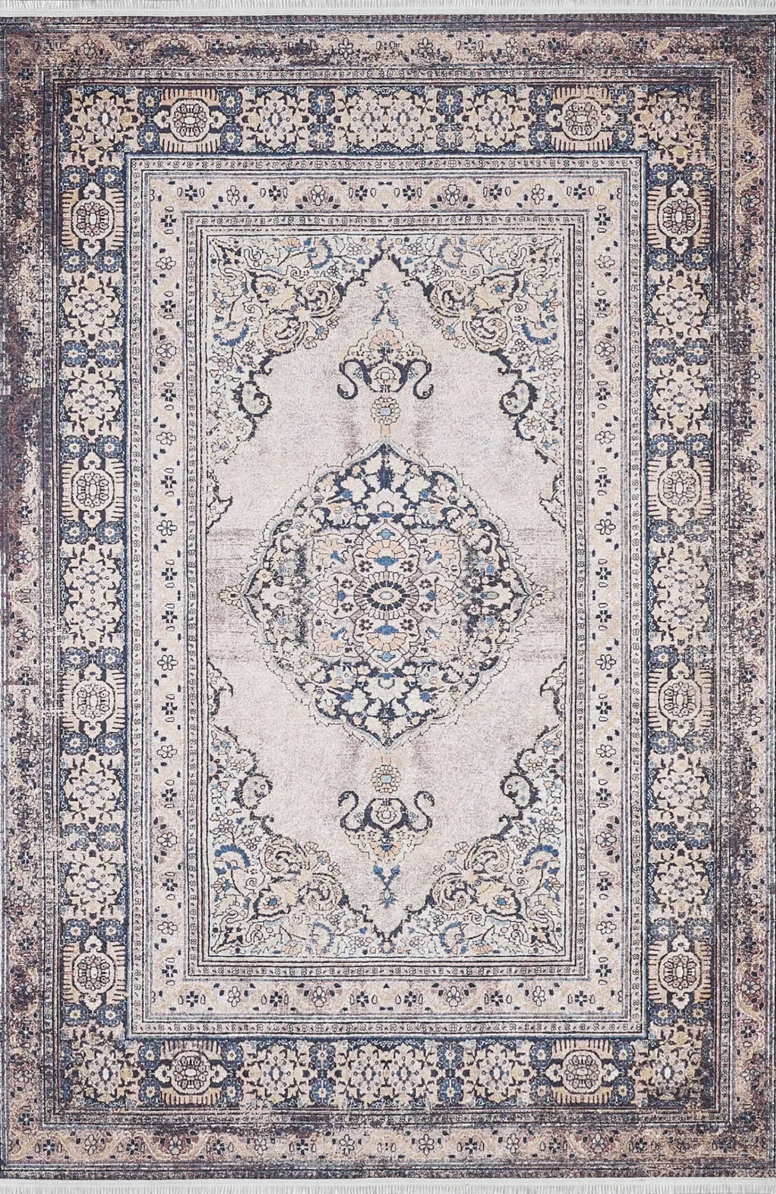 Gevher Turkish Beige Medallion Geometric Rug