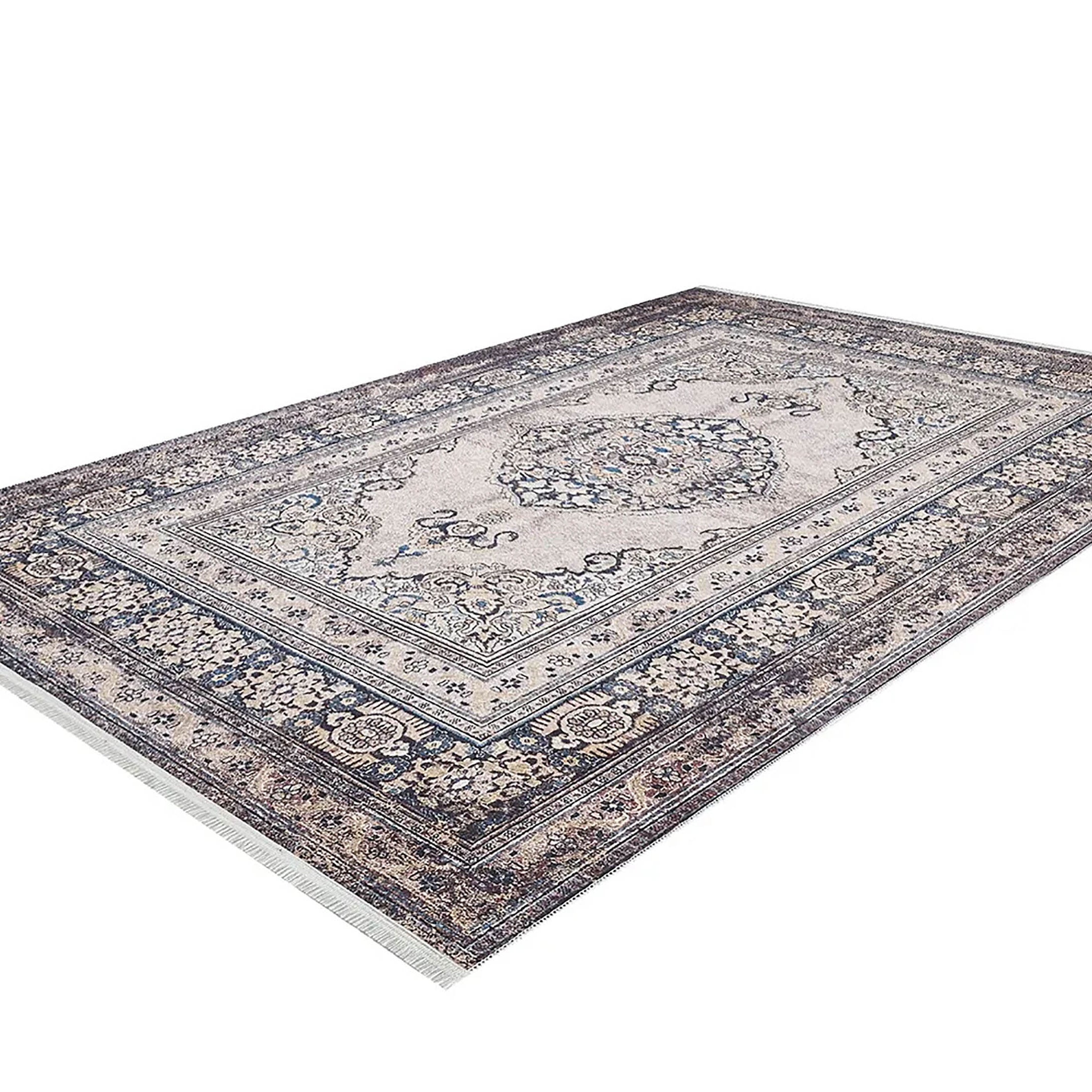 Gevher Turkish Beige Medallion Geometric Rug