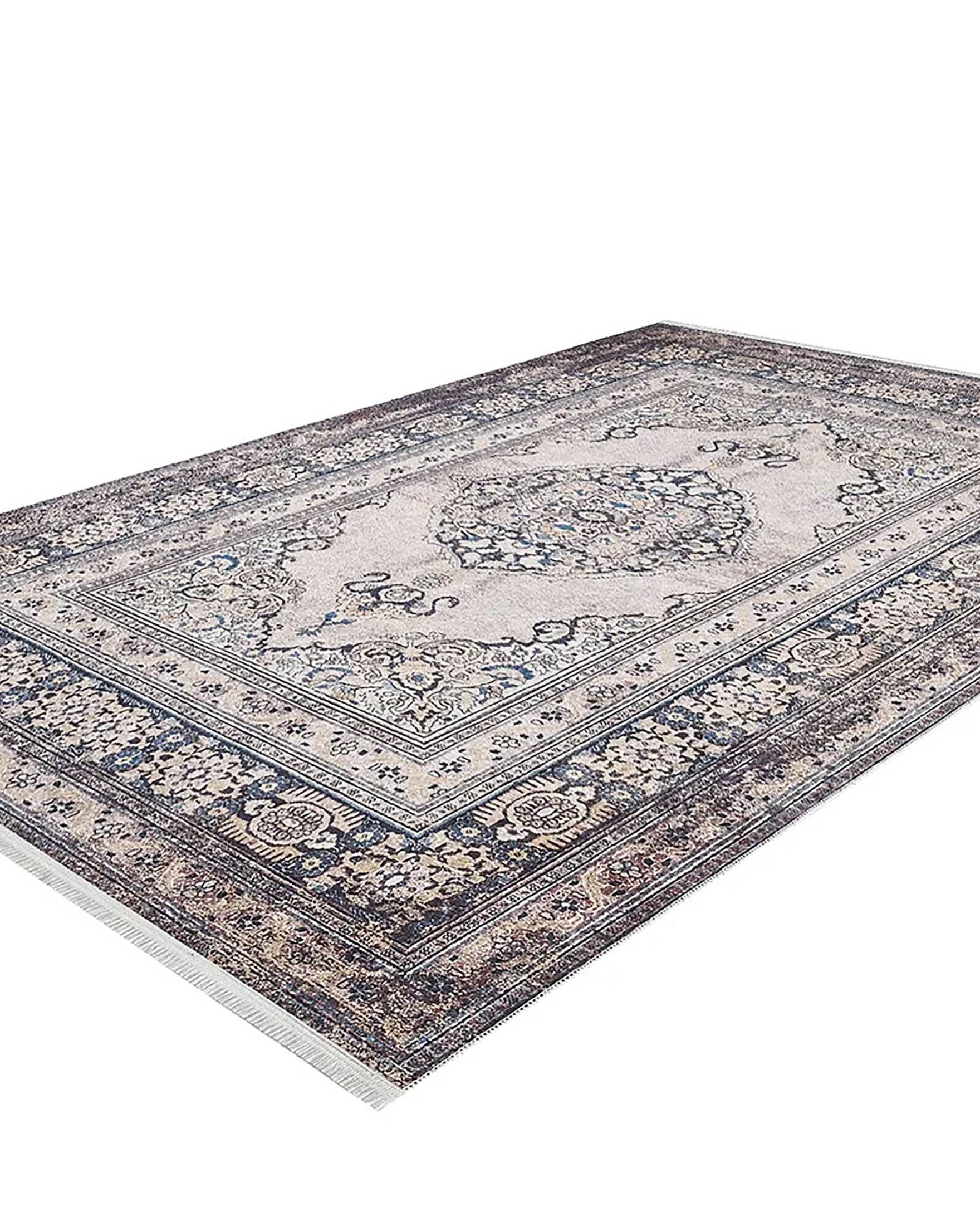 Gevher Turkish Beige Medallion Geometric Rug