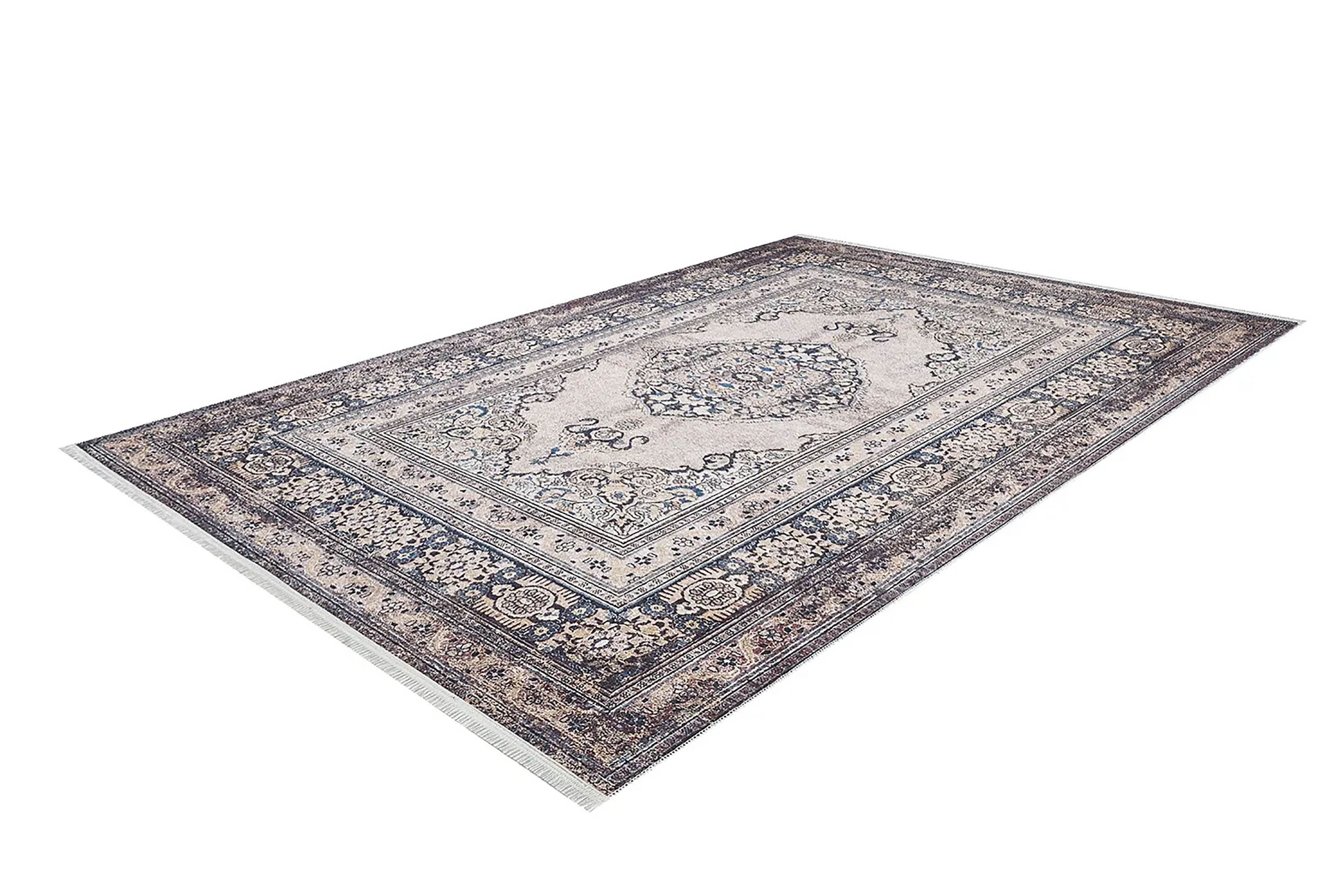 Gevher Turkish Beige Medallion Geometric Rug