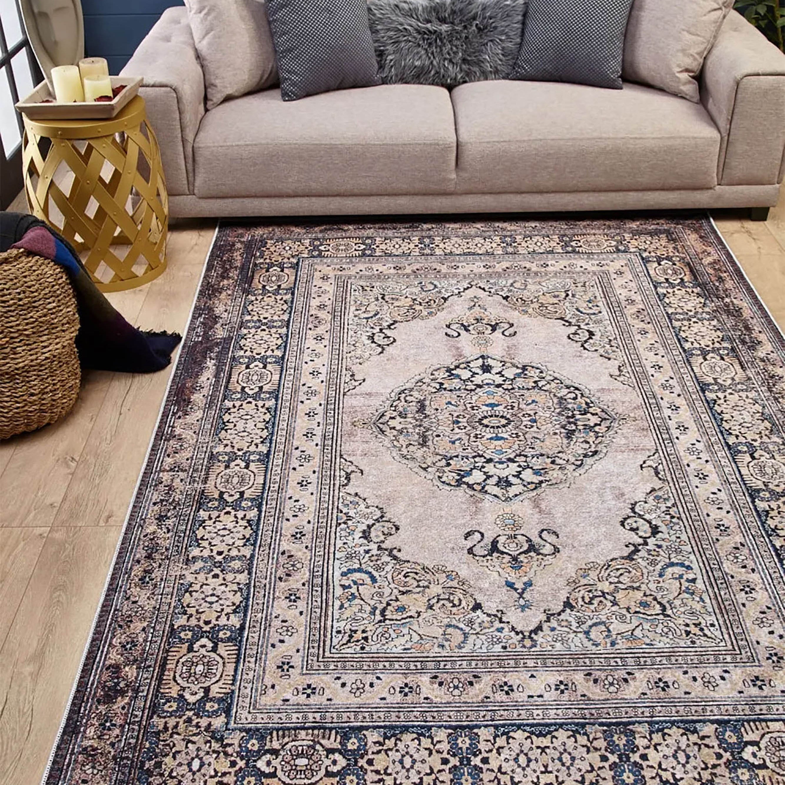 Gevher Turkish Beige Medallion Geometric Rug