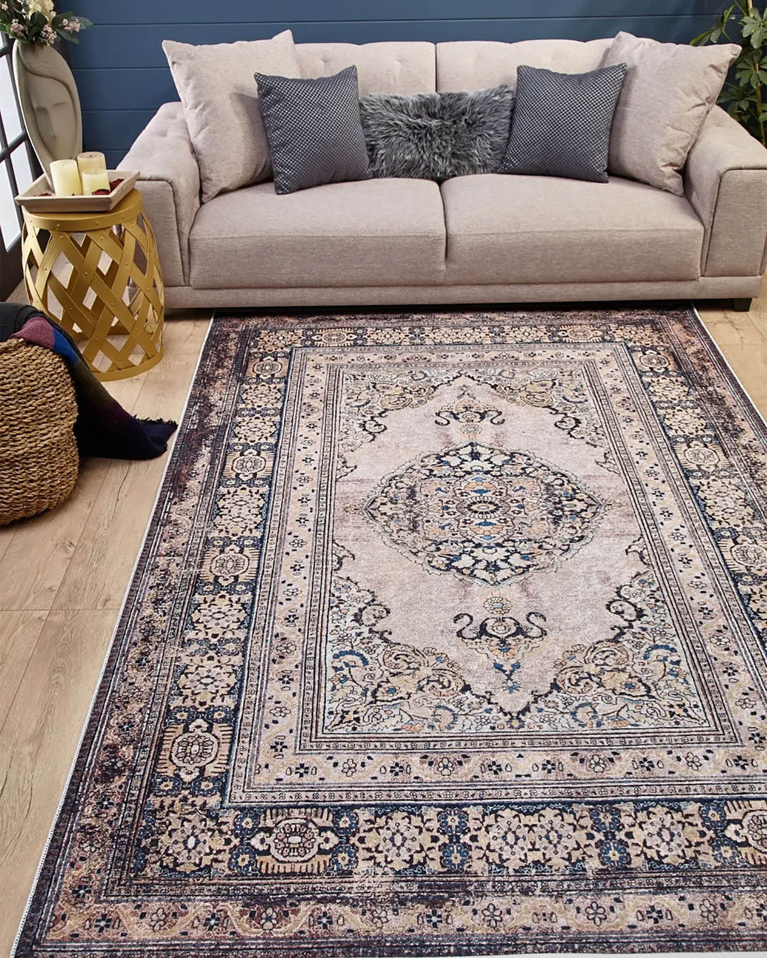 Gevher Turkish Beige Medallion Geometric Rug