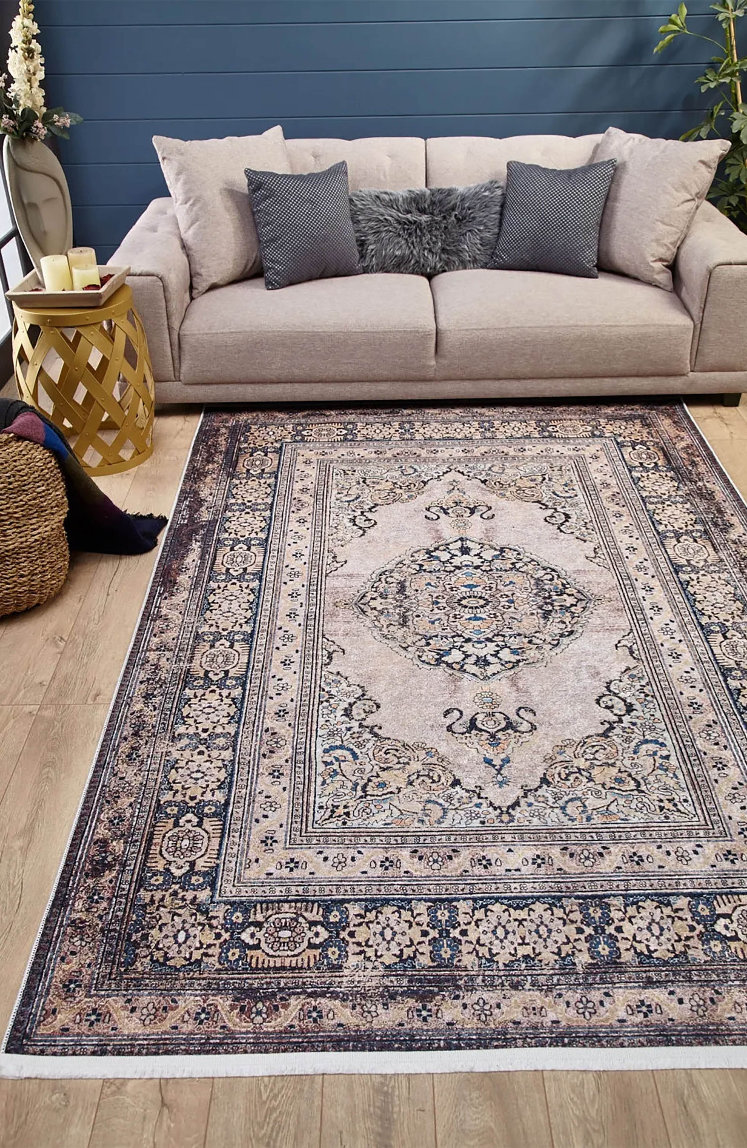Gevher Turkish Beige Medallion Geometric Rug