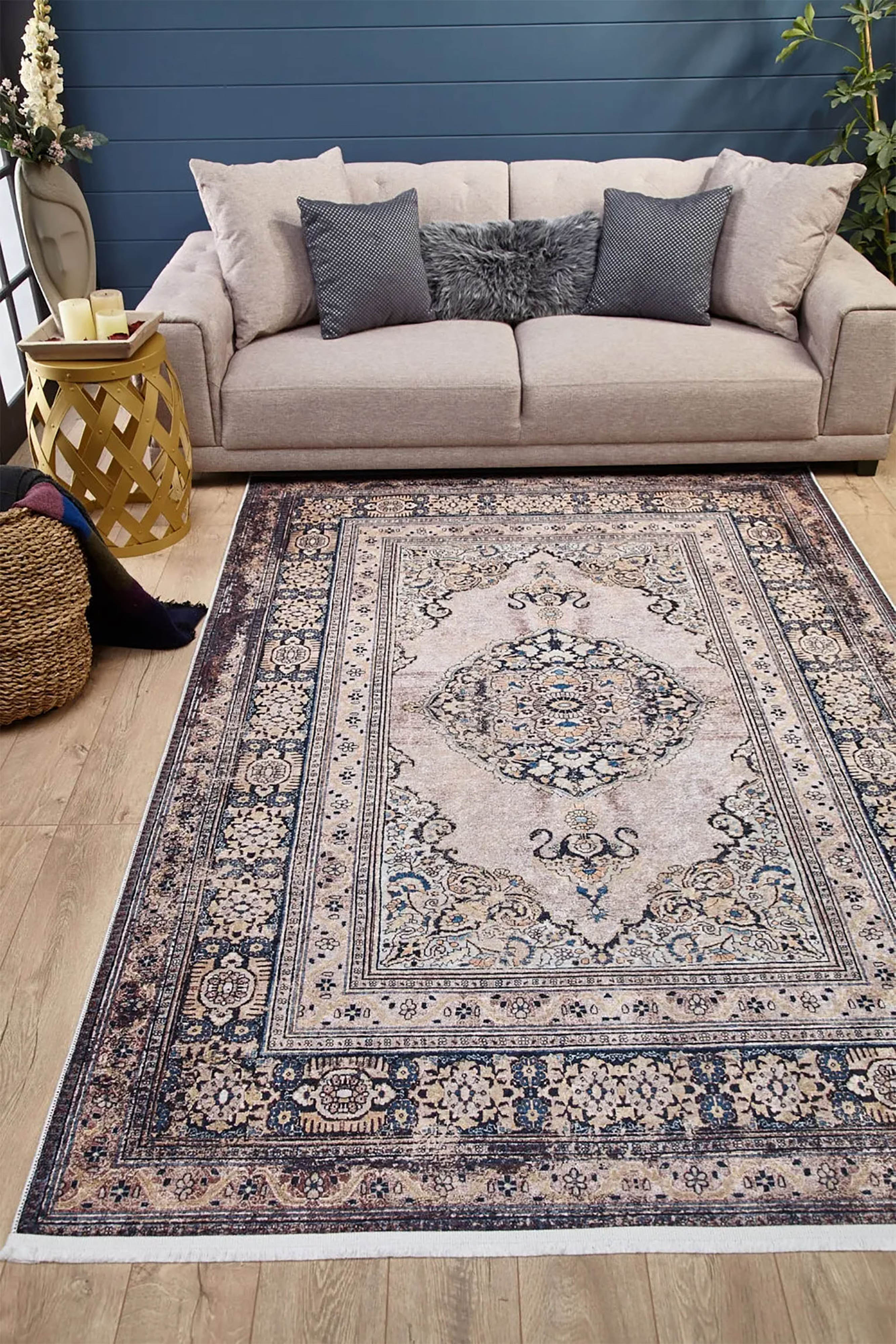 Gevher Turkish Beige Medallion Geometric Rug