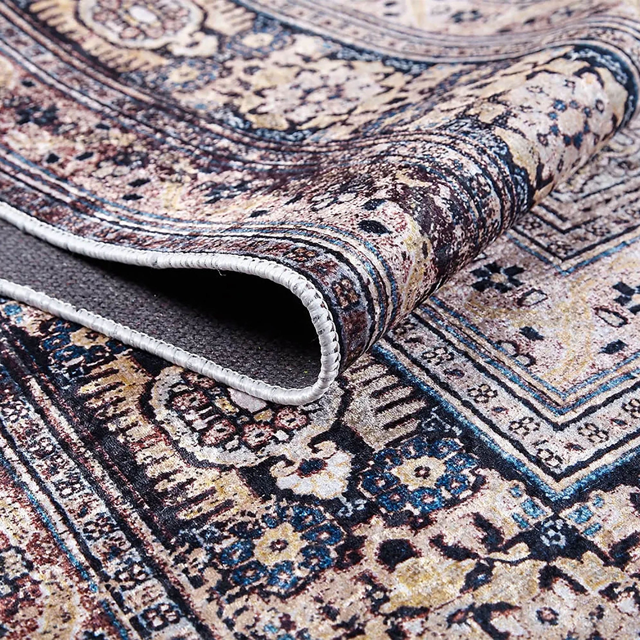 Gevher Turkish Beige Medallion Geometric Rug