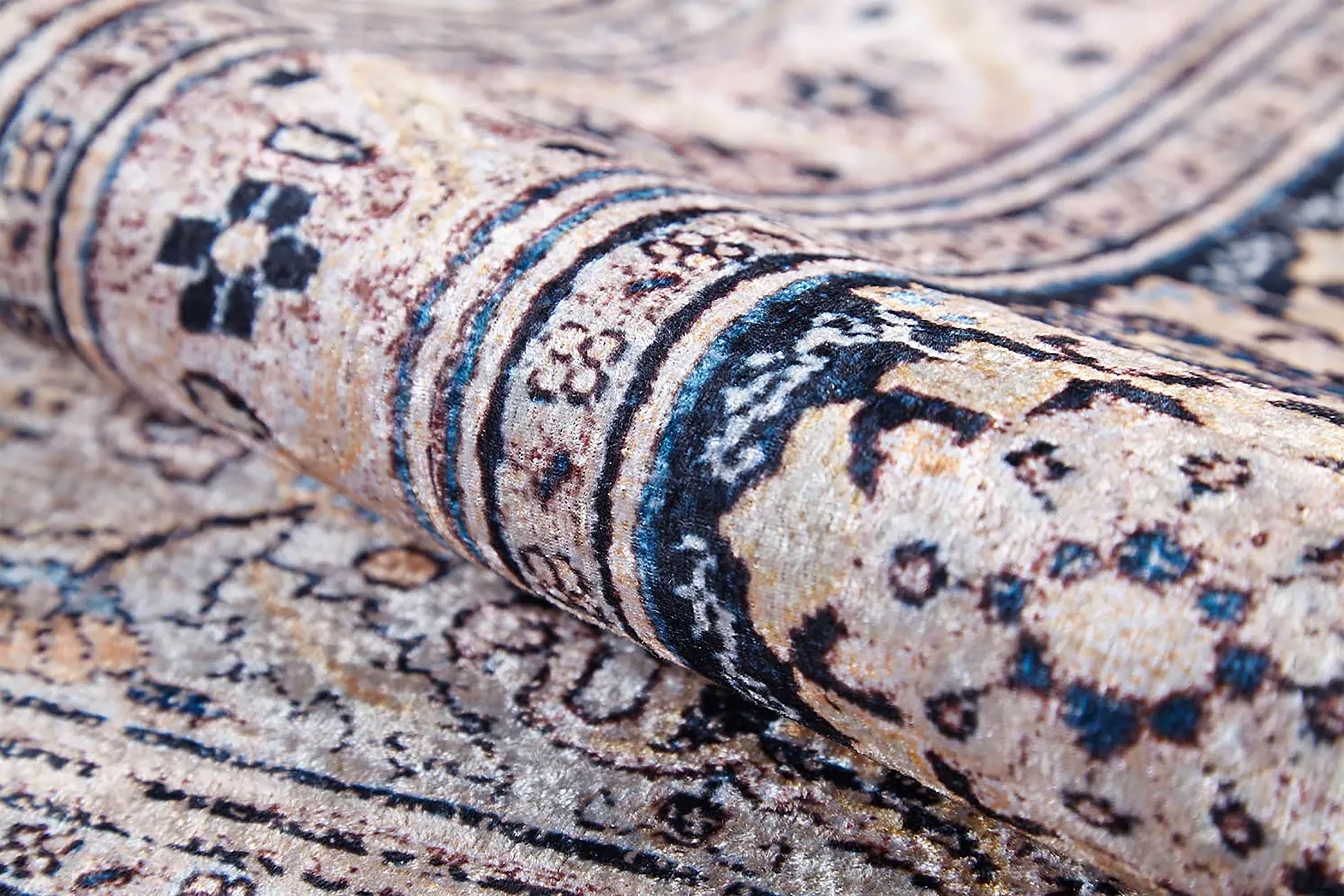 Gevher Turkish Beige Medallion Geometric Rug