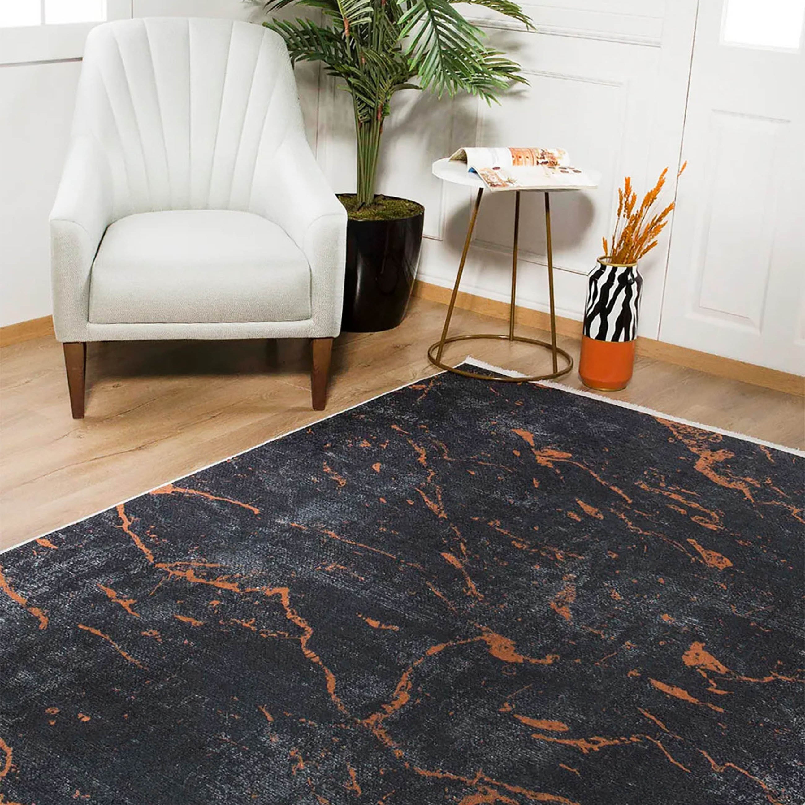 Khalani Marble Style Black Brown Luxury Home Modern Art Rug