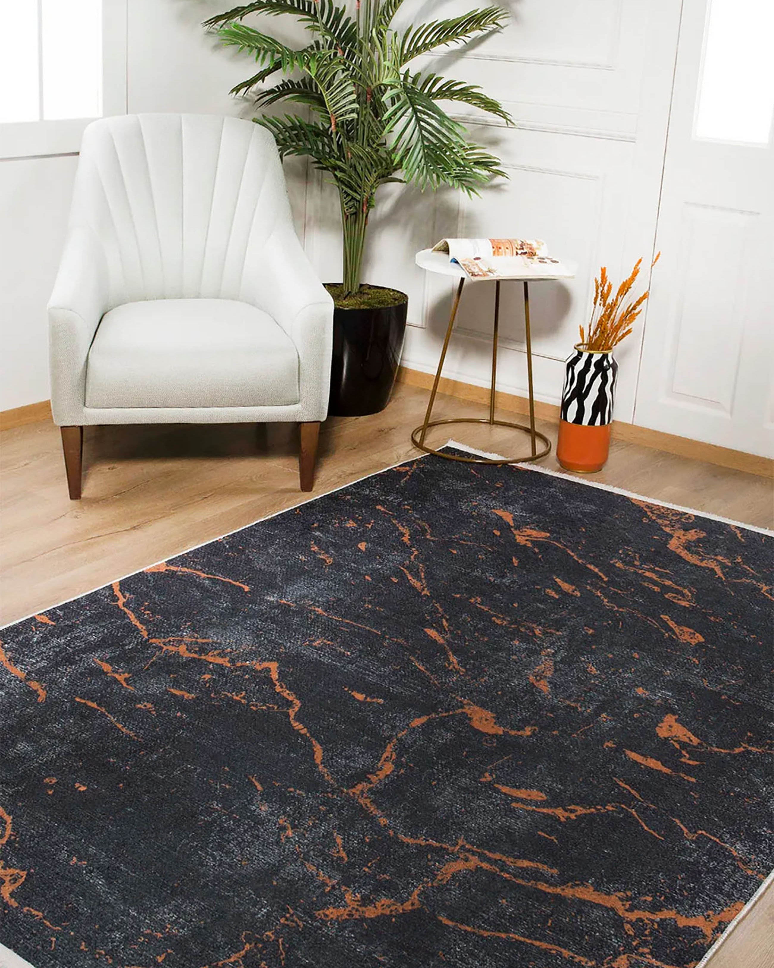 Khalani Marble Style Black Brown Luxury Home Modern Art Rug