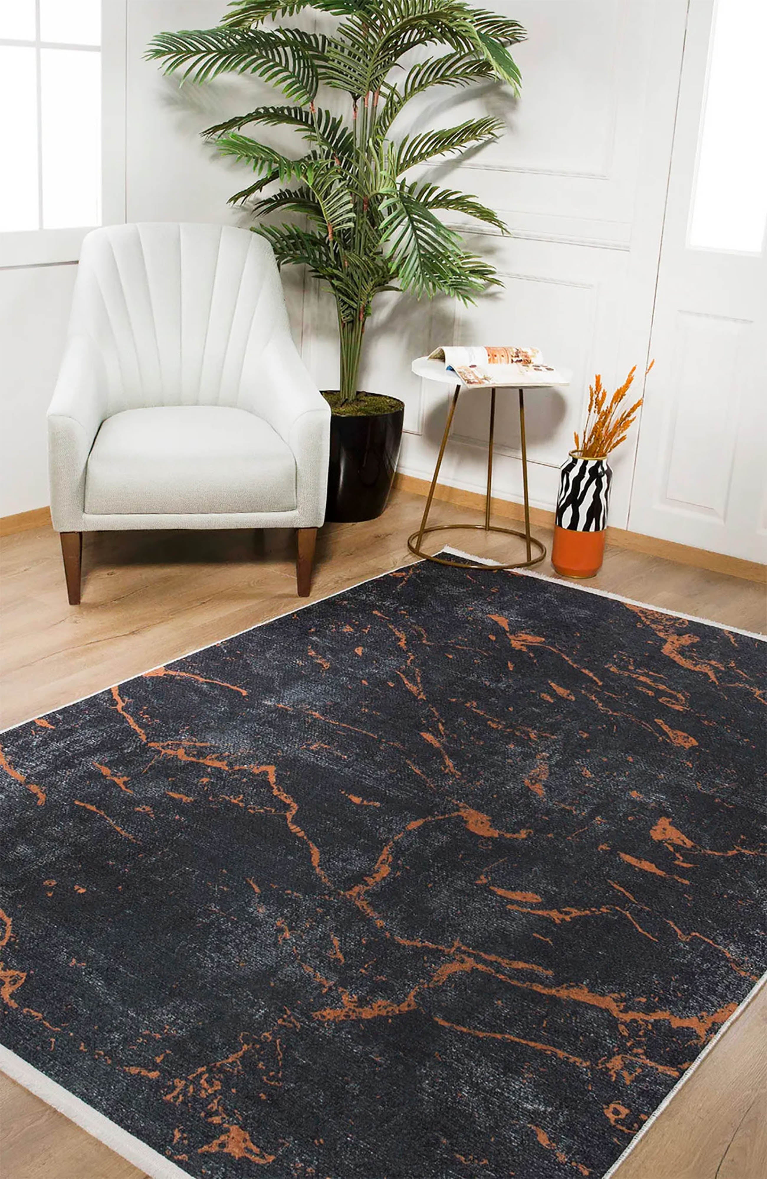 Khalani Marble Style Black Brown Luxury Home Modern Art Rug