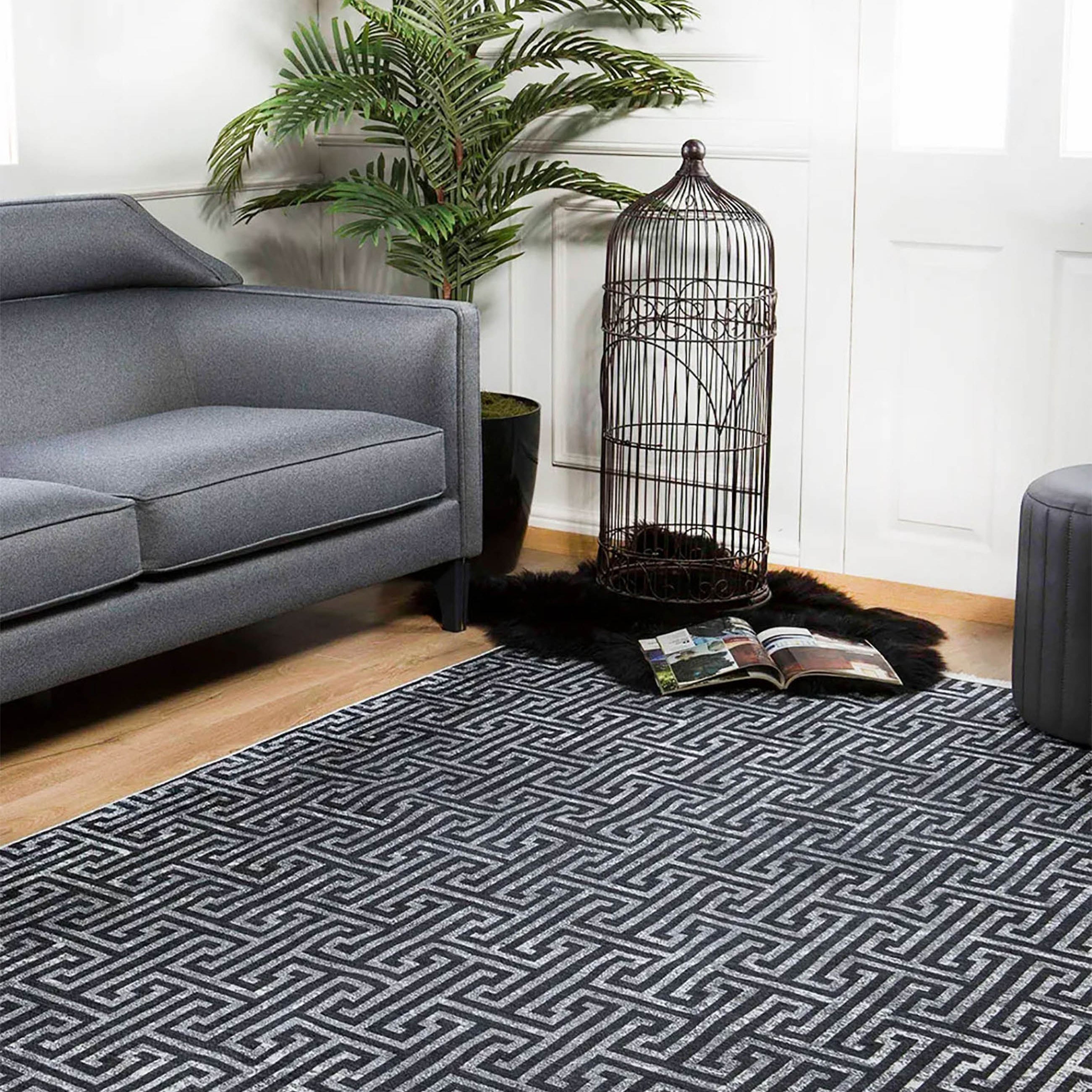 Hale Turkish Black Gray Geometric Modern Rug
