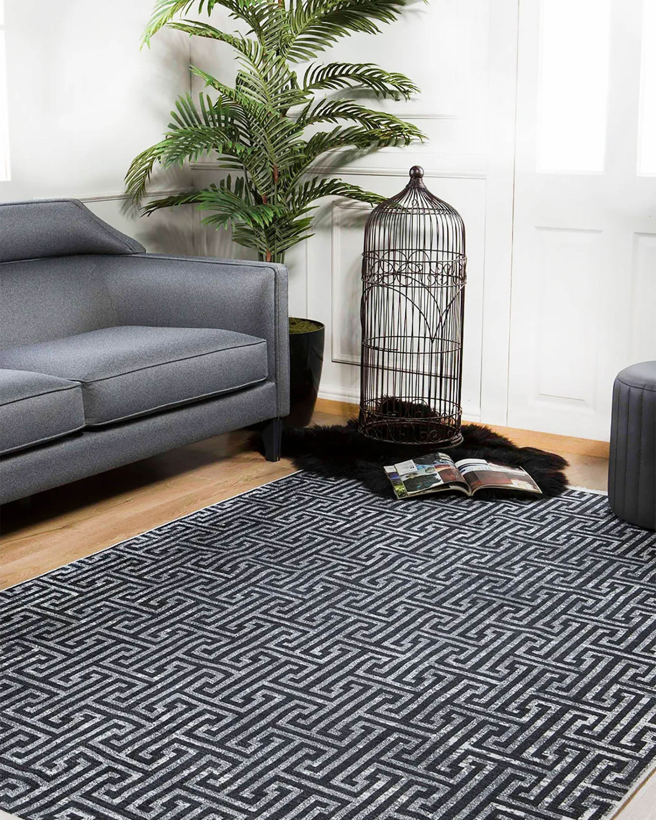 Hale Turkish Black Gray Geometric Modern Rug