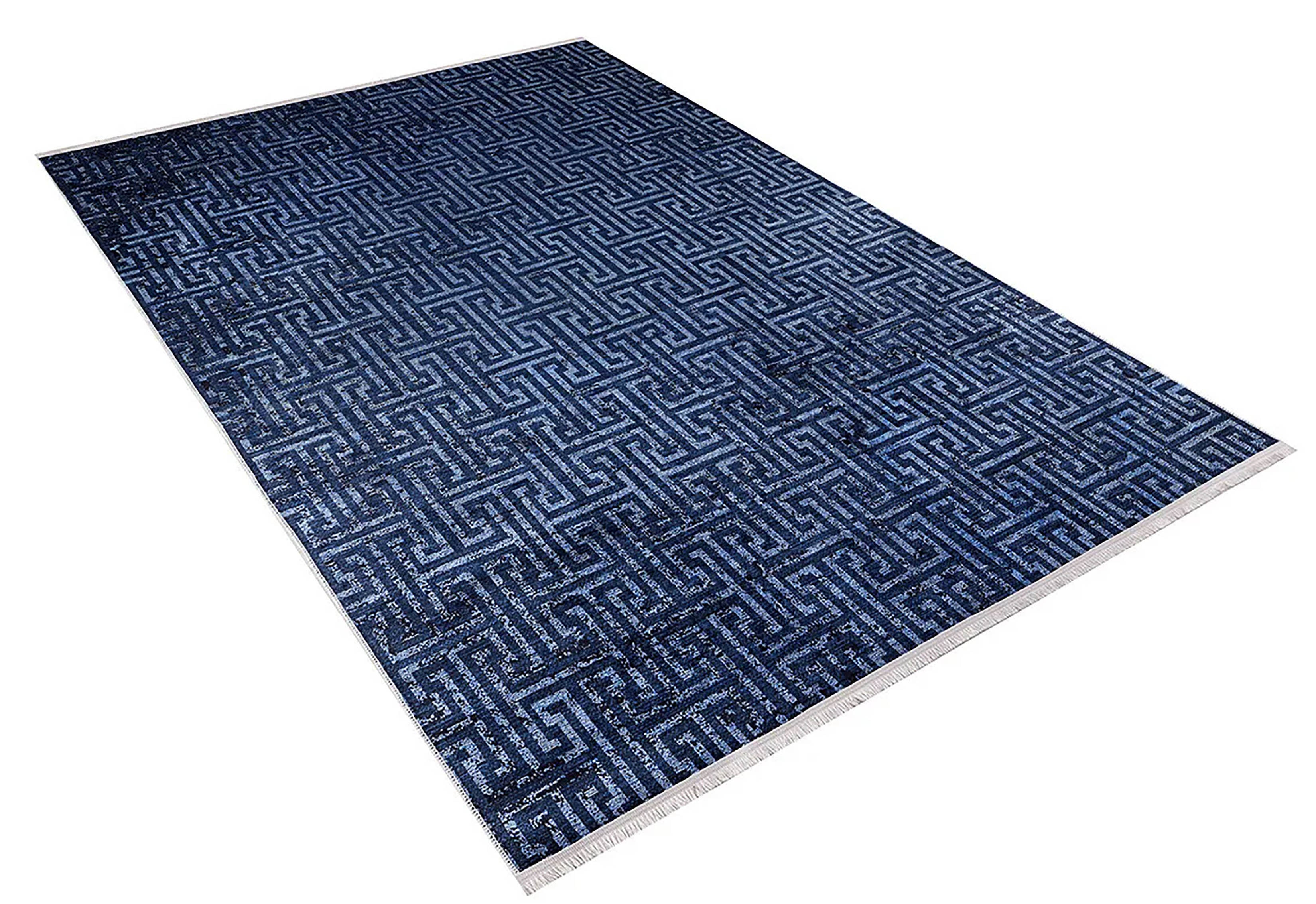 Harika Turkish Navy Blue Geometric Modern Rug