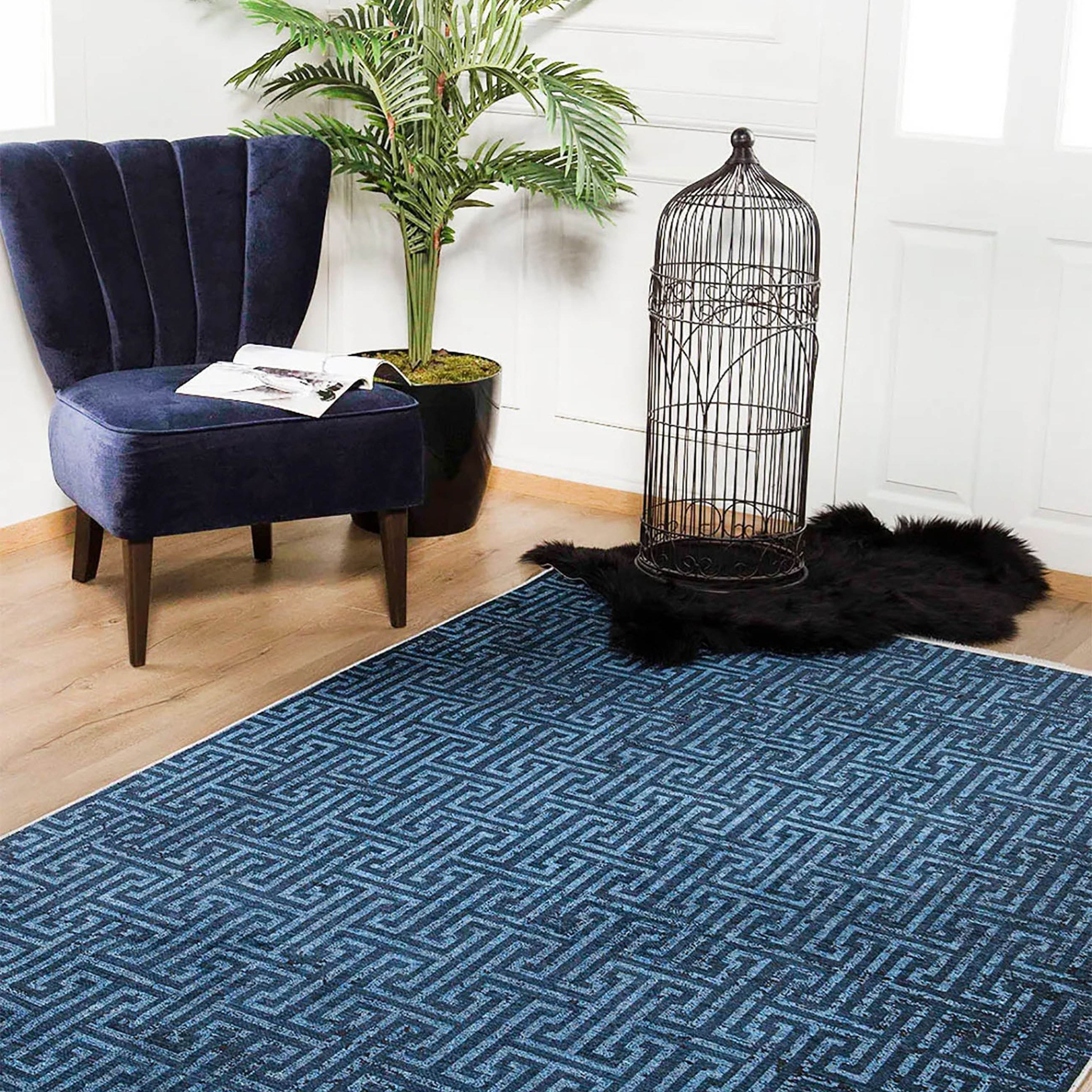 Harika Turkish Navy Blue Geometric Modern Rug