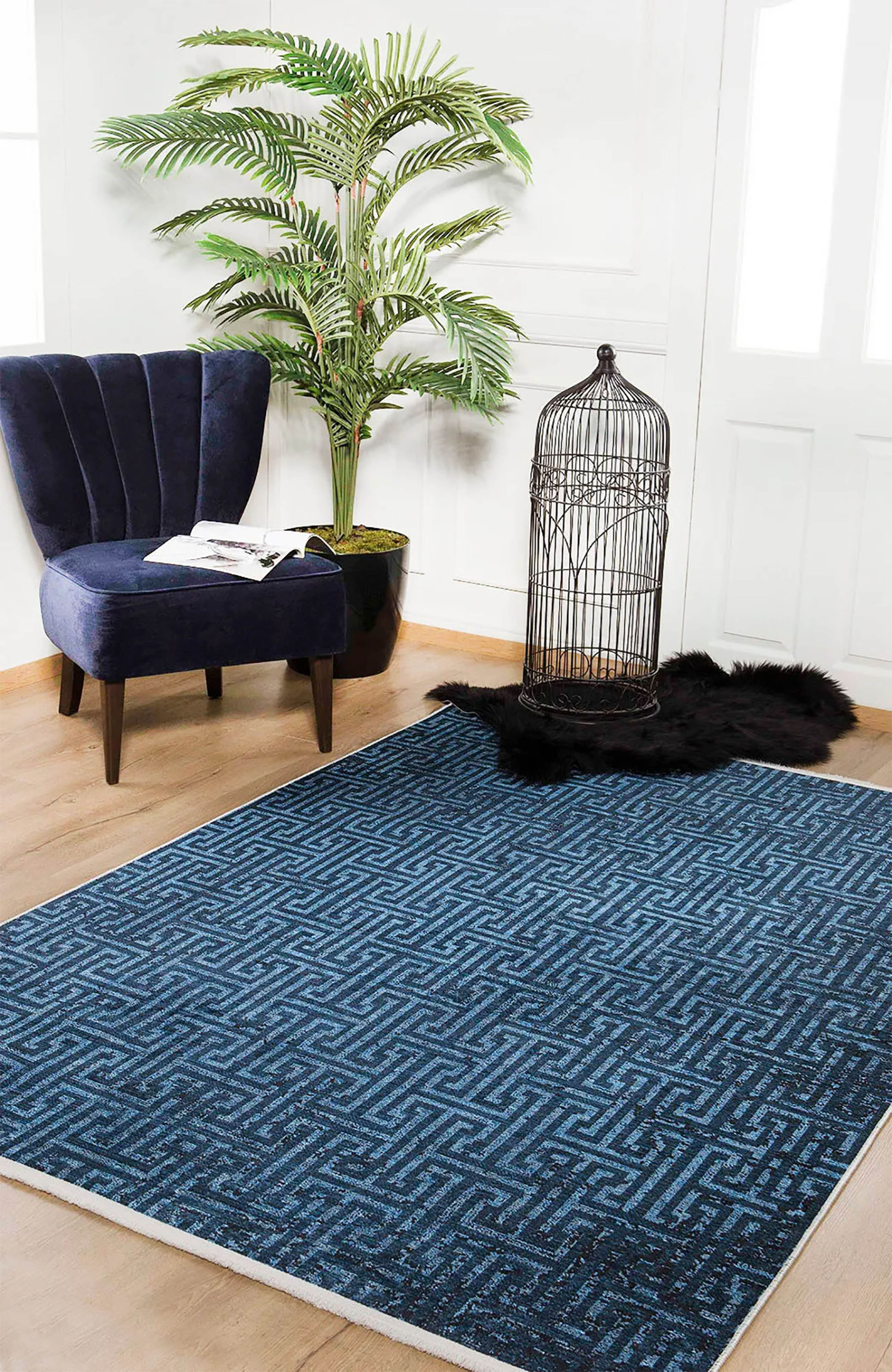 Harika Turkish Navy Blue Geometric Modern Rug