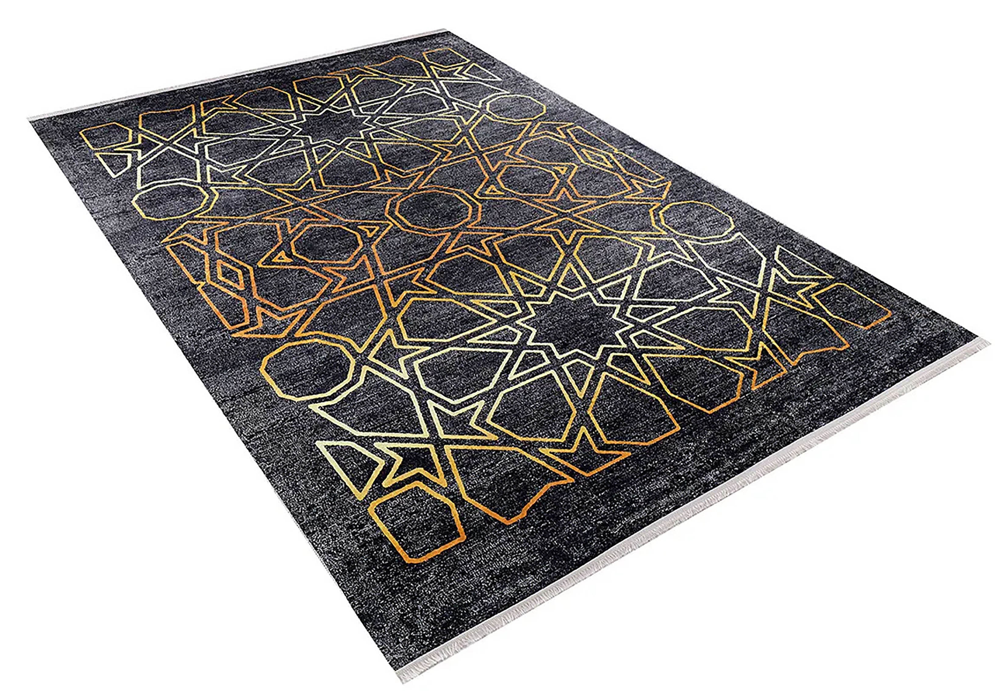 Livia Geometric Artistic Decor Contemporary Black Gold Area Rug