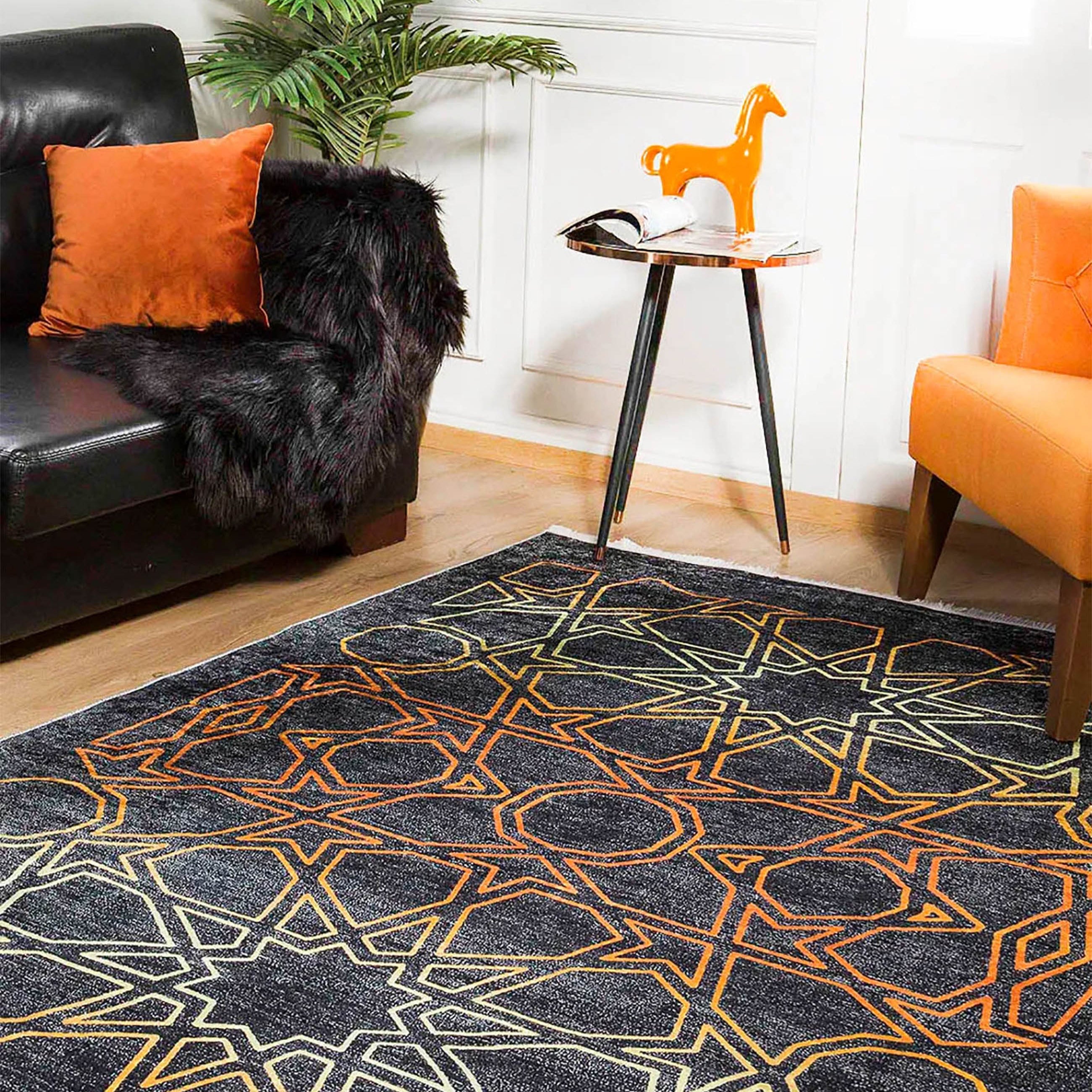 Livia Geometric Artistic Decor Contemporary Black Gold Area Rug