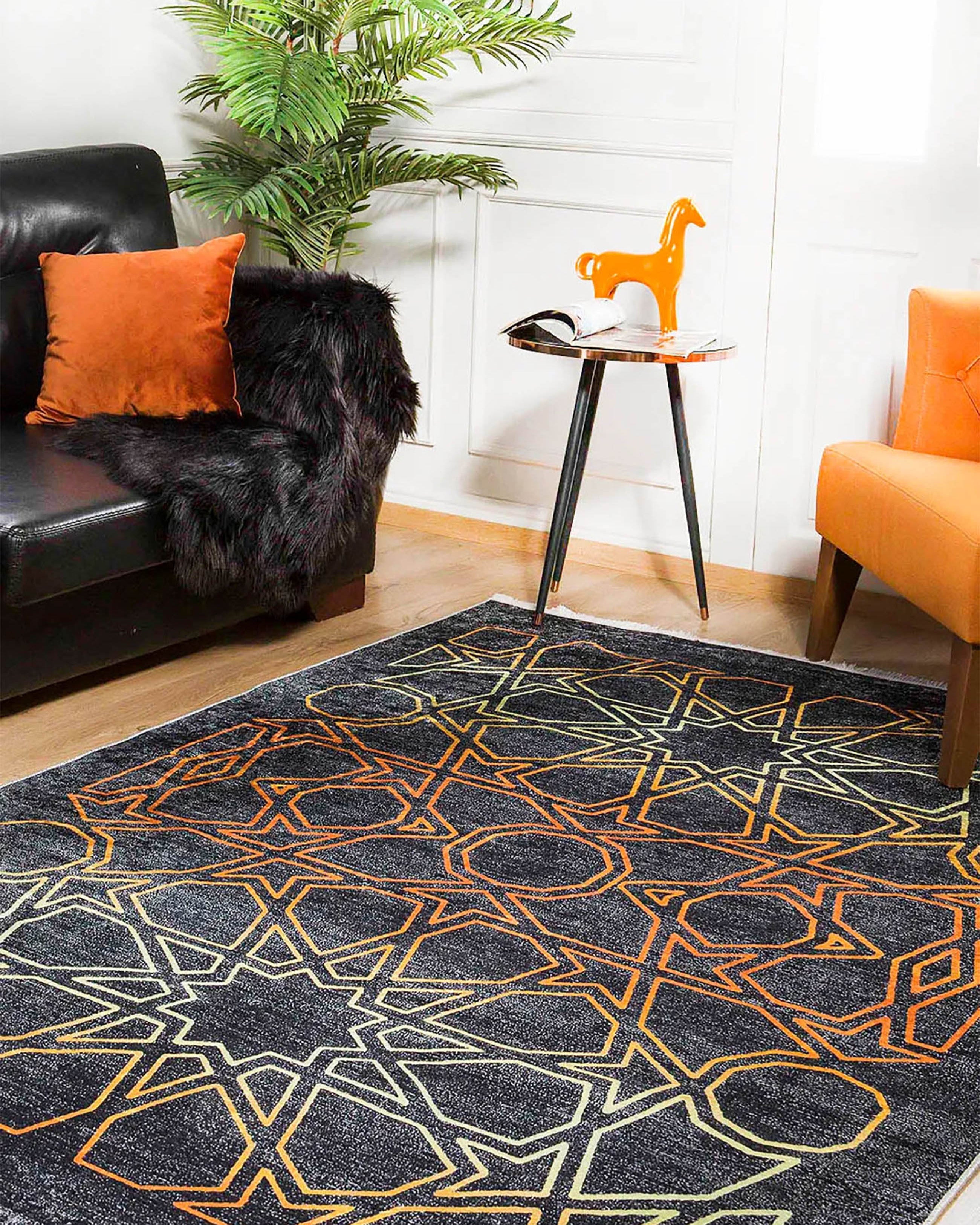 Livia Geometric Artistic Decor Contemporary Black Gold Area Rug