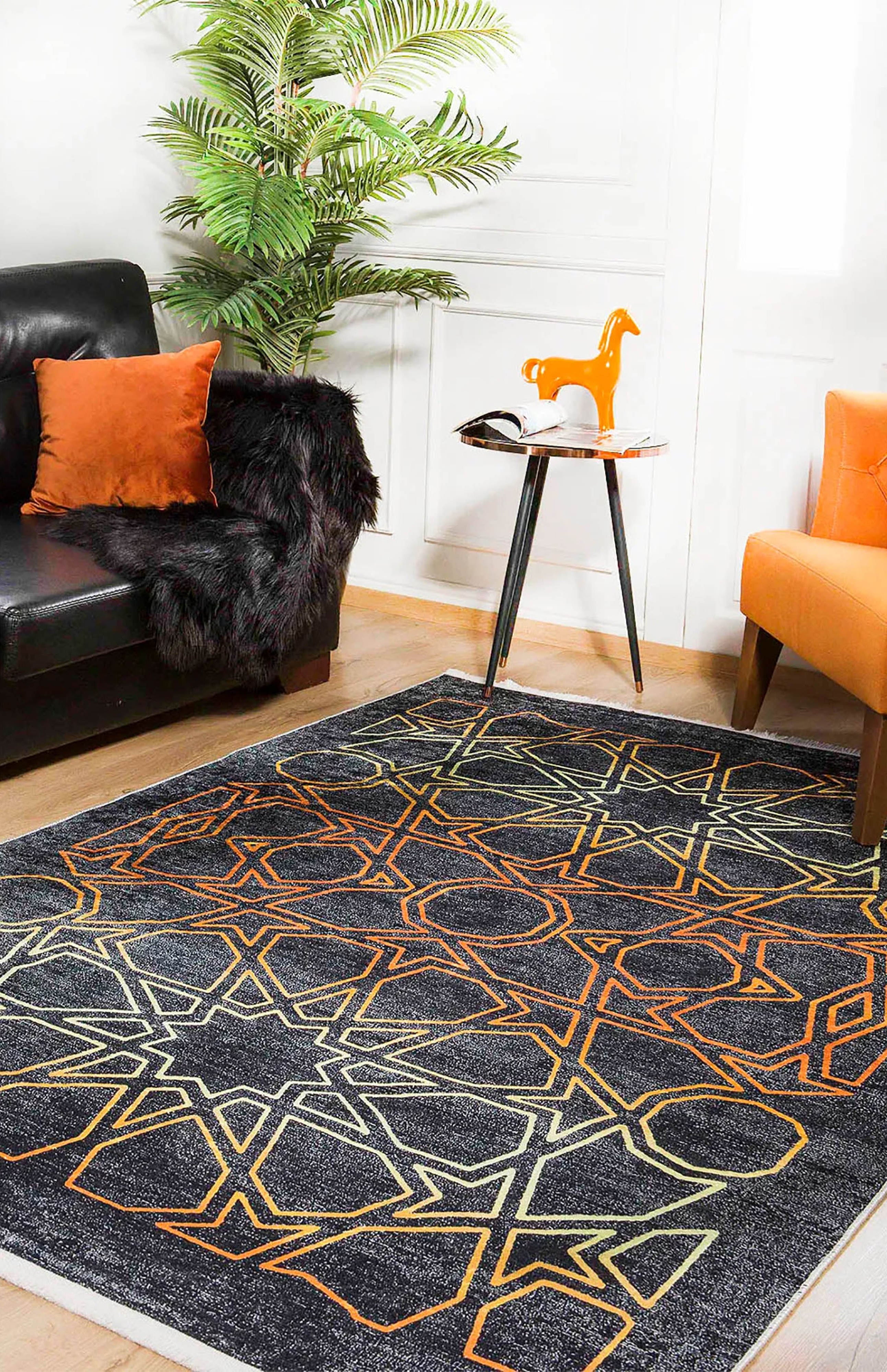 Livia Geometric Artistic Decor Contemporary Black Gold Area Rug