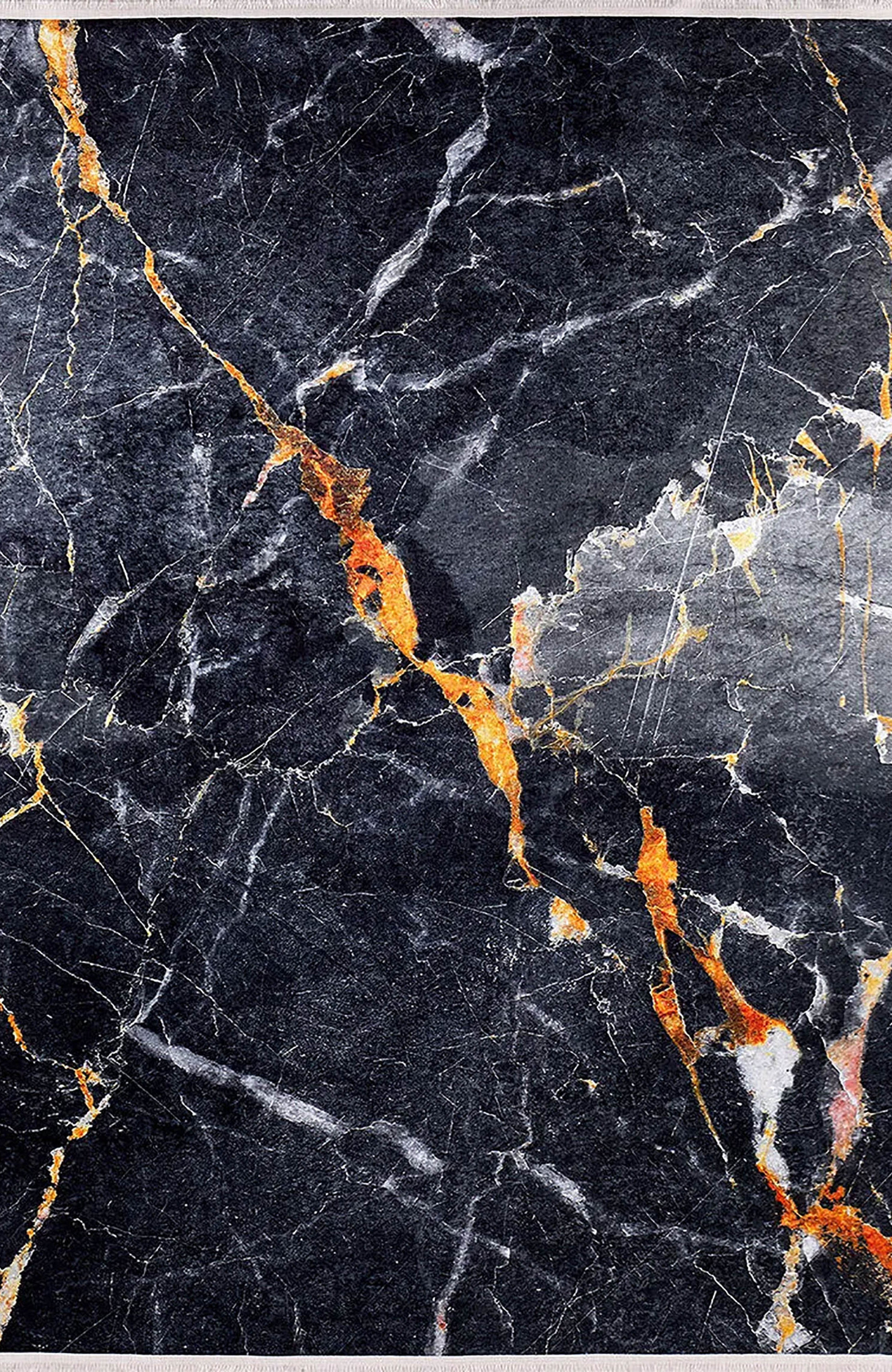 Karter Black Gold Marble Style Modern Rug