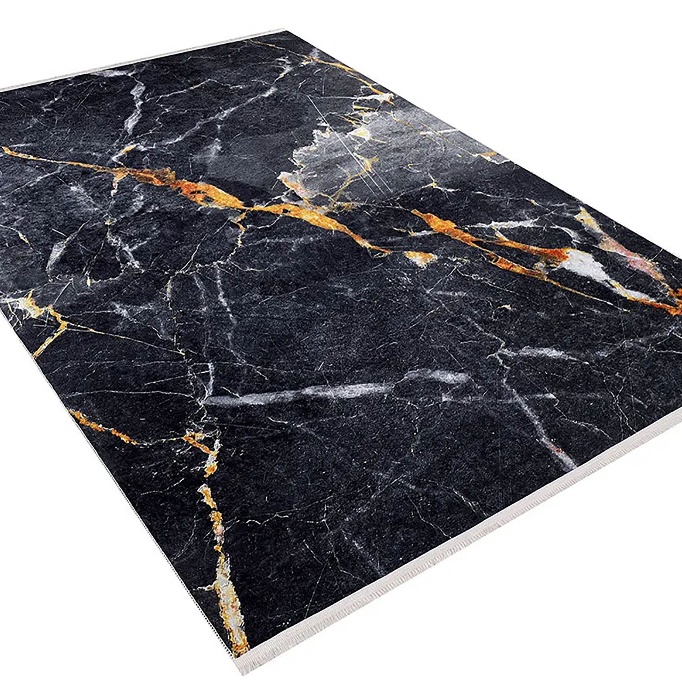 Karter Black Gold Marble Style Modern Rug