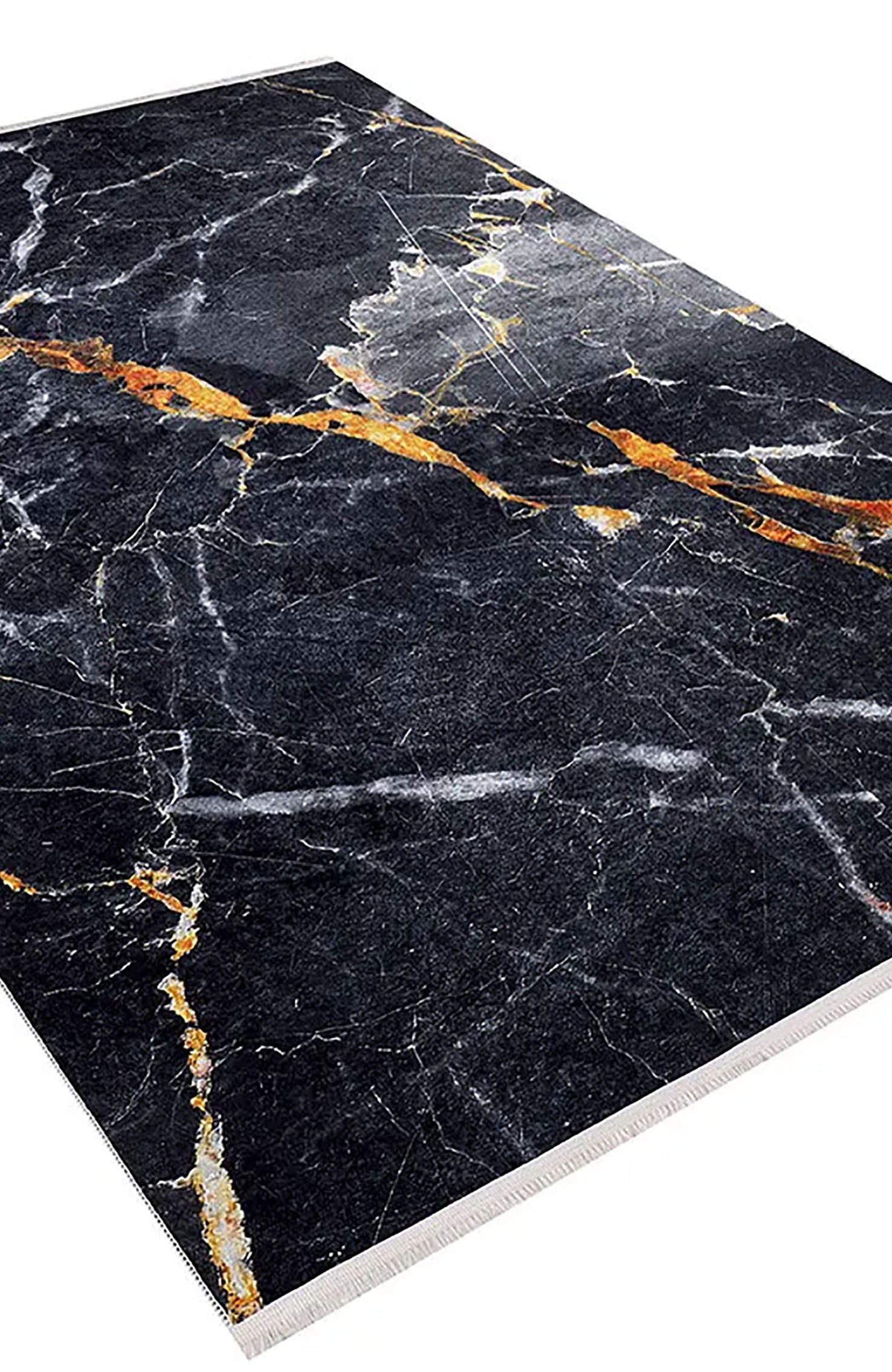 Karter Black Gold Marble Style Modern Rug