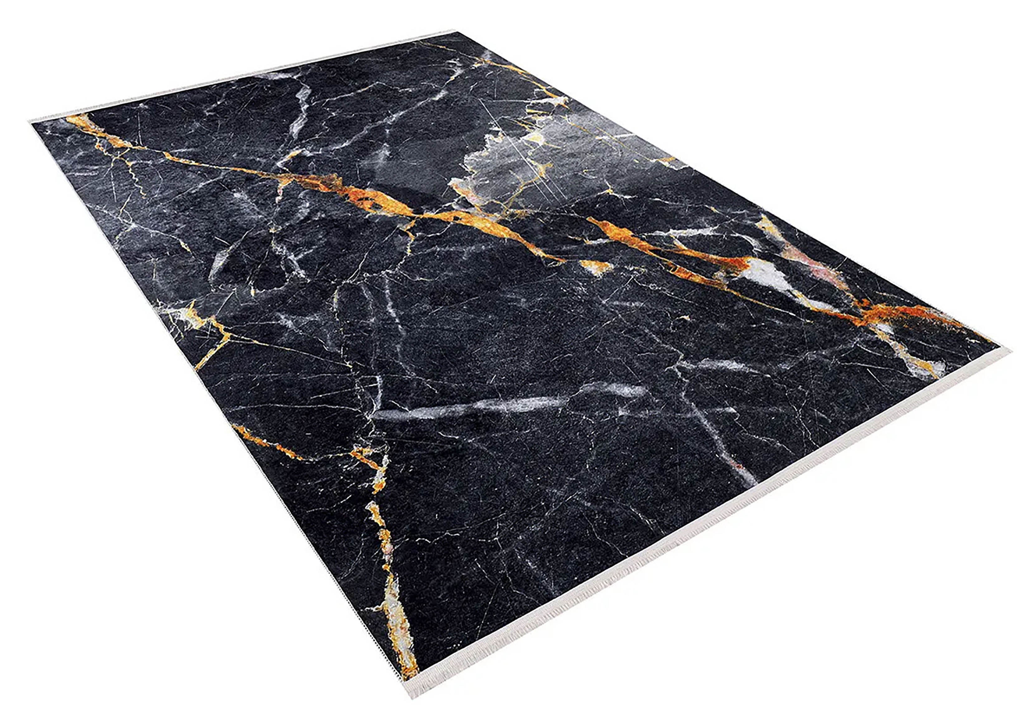 Karter Black Gold Marble Style Modern Rug