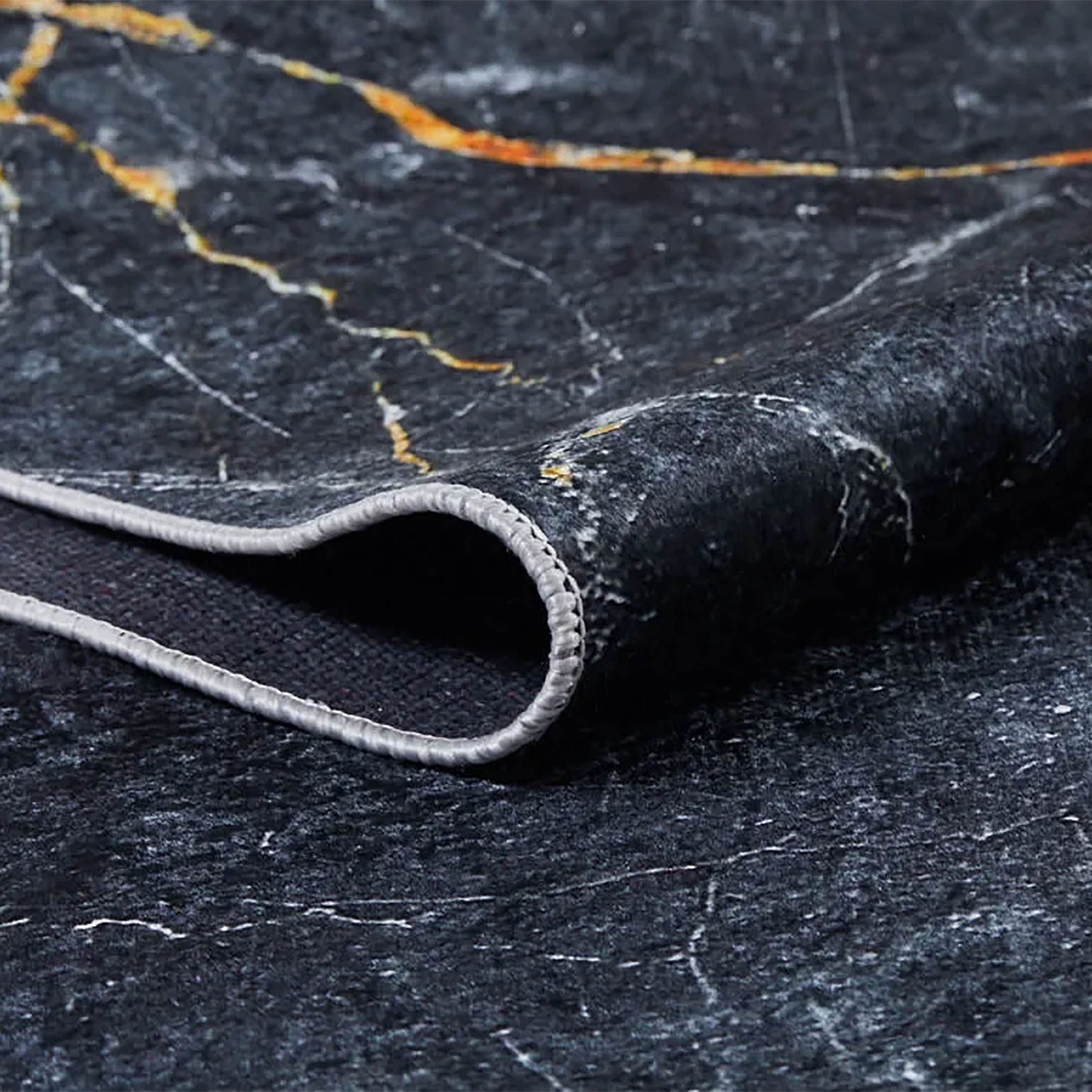 Karter Black Gold Marble Style Modern Rug