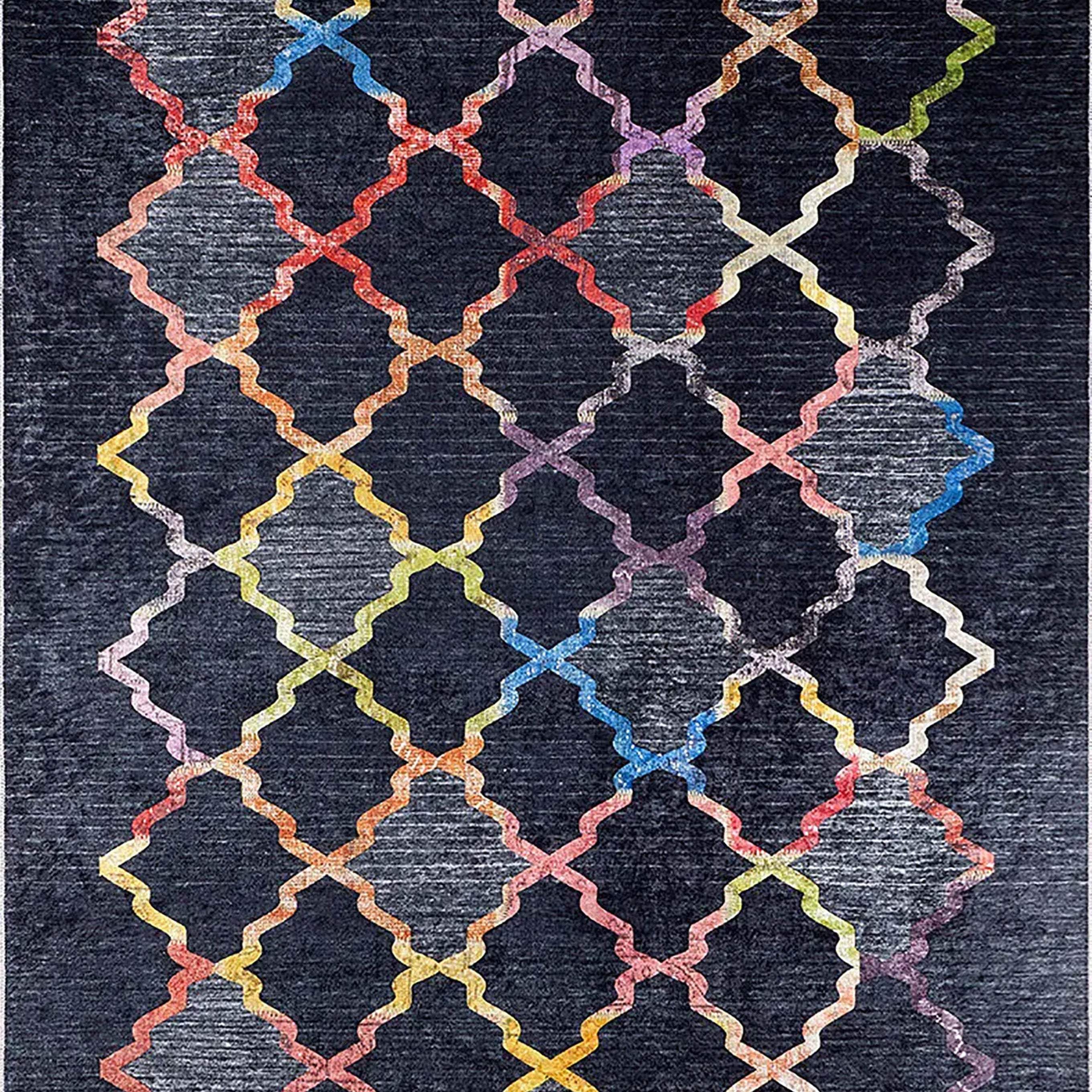 Marianna Black Colorful Home Decor Geometric Luxury Rug