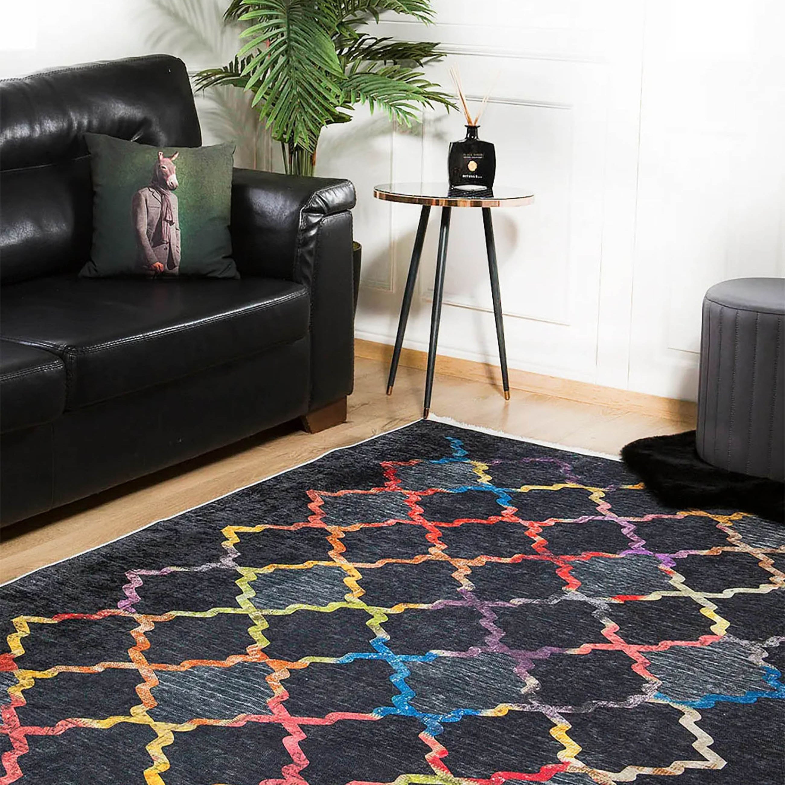 Marianna Black Colorful Home Decor Geometric Luxury Rug